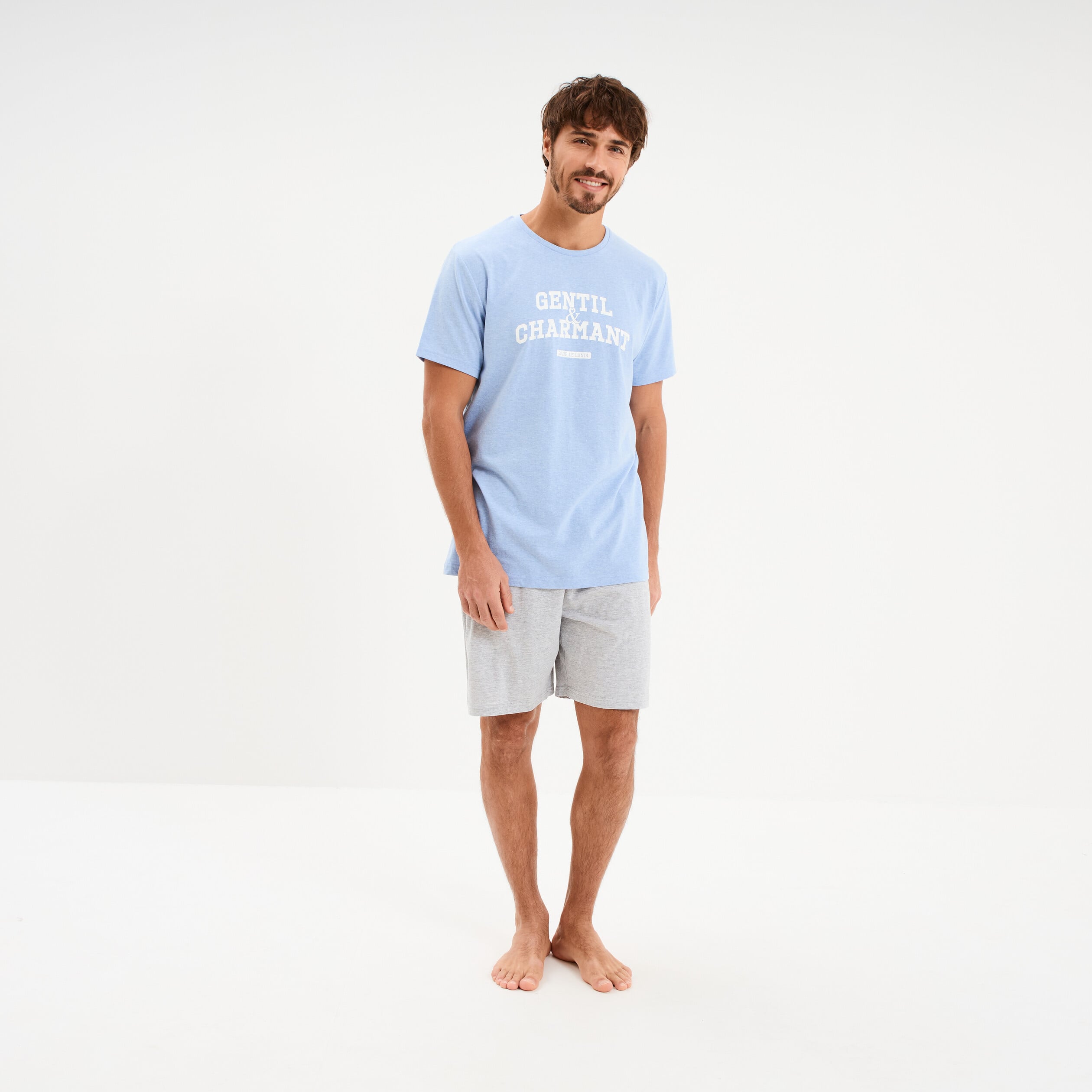 Ensemble pyjama short 2 pi&egrave;ces bleu ciel homme