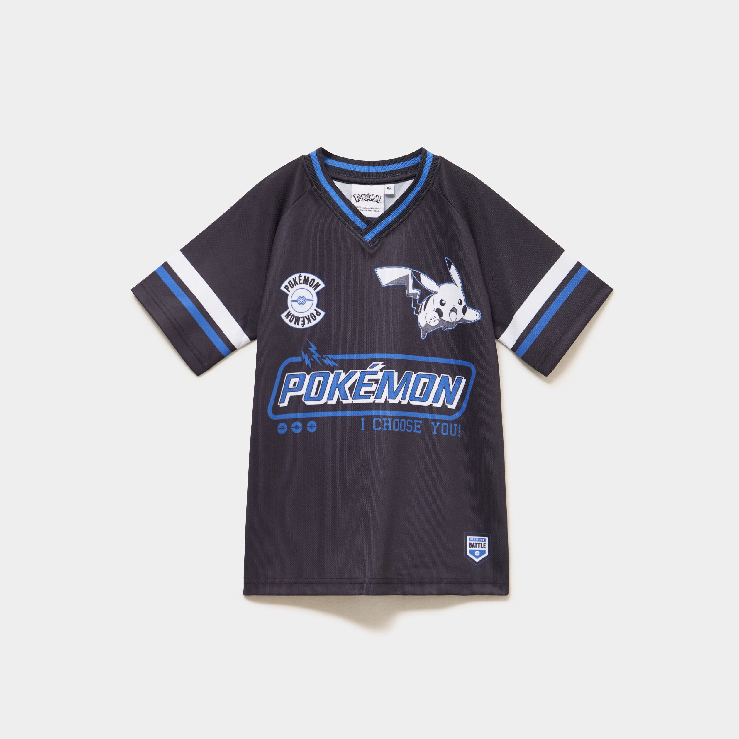 T-shirt col en V manches courtes Pok&eacute;mon noir gar&ccedil;on