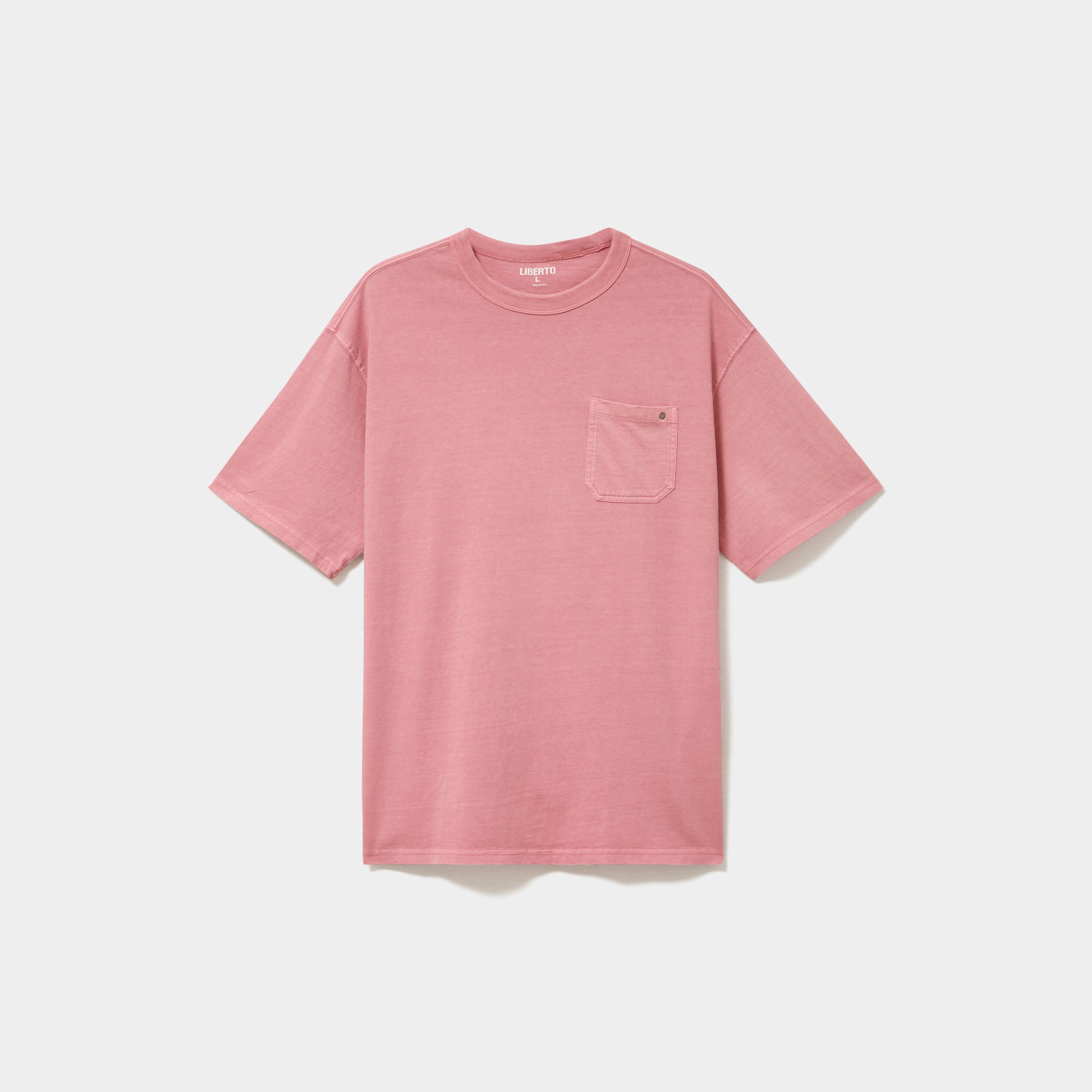 T-shirt droit col rond 1 poche coton vieux rose homme
