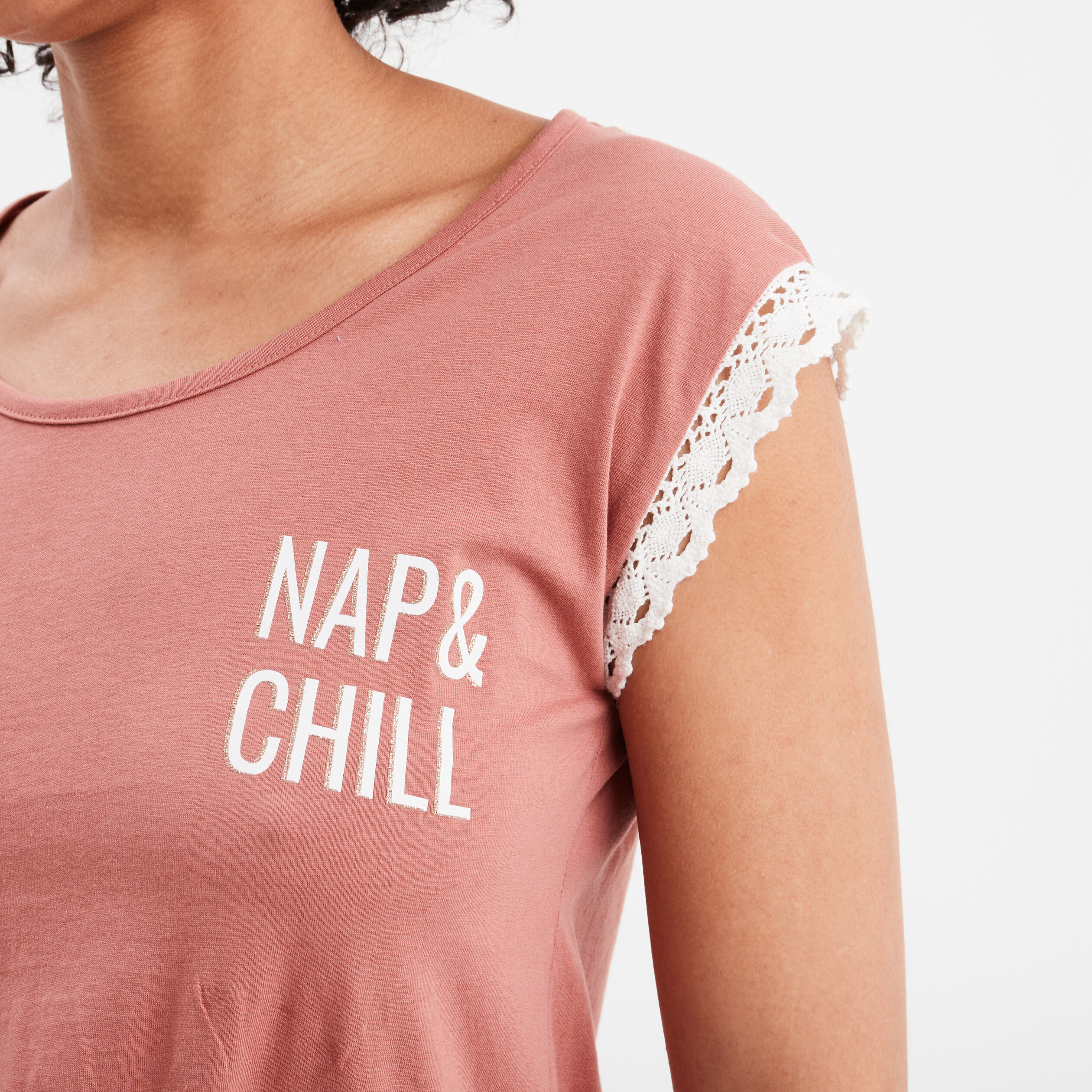 Ensemble pyjama 2 pièces t-shirt à noeud terracotta femme