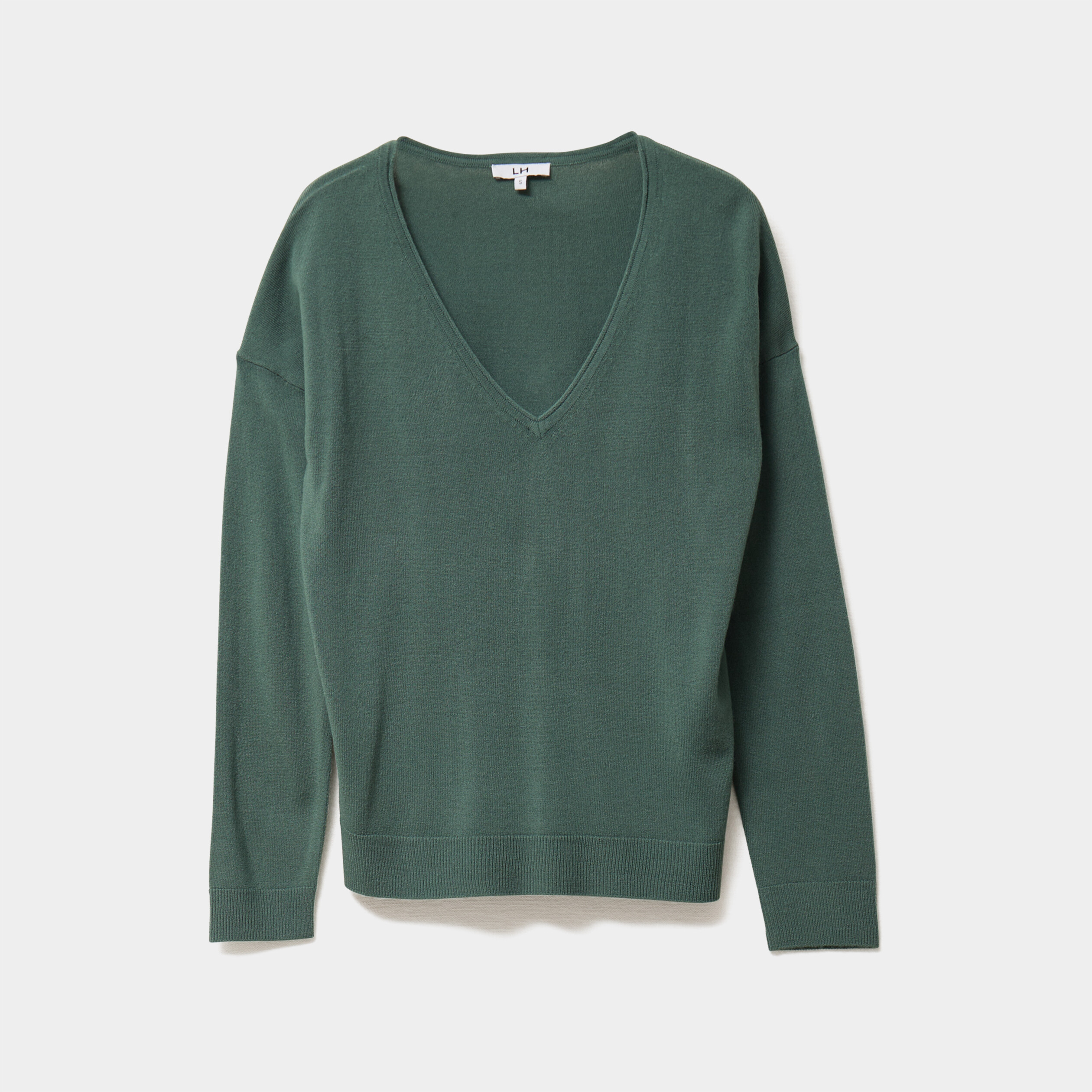 Pull col en V manches longues vert femme