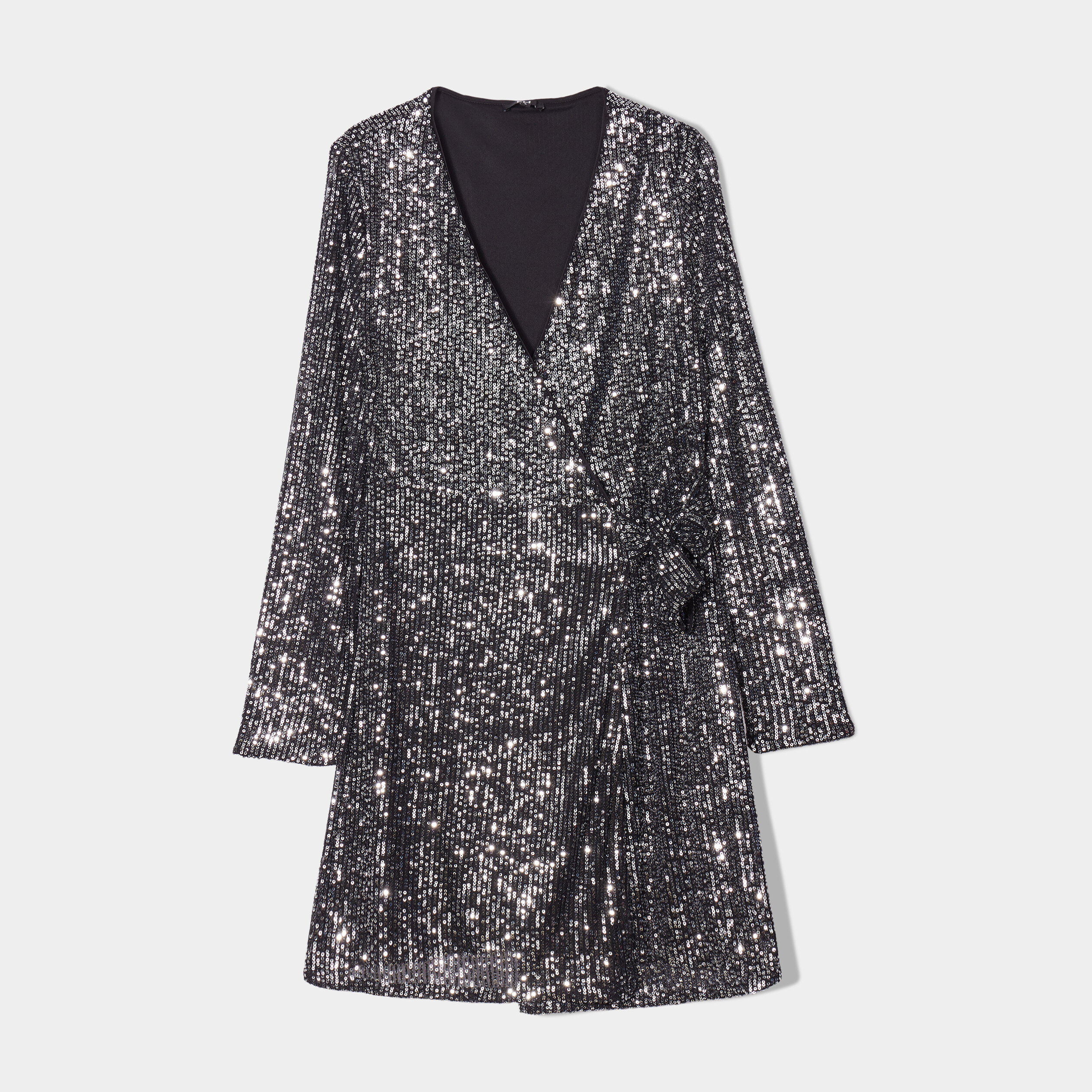 robe a sequins portefeuille courte gris argent femme Robe à sequins portefeuille courte gris argent femme