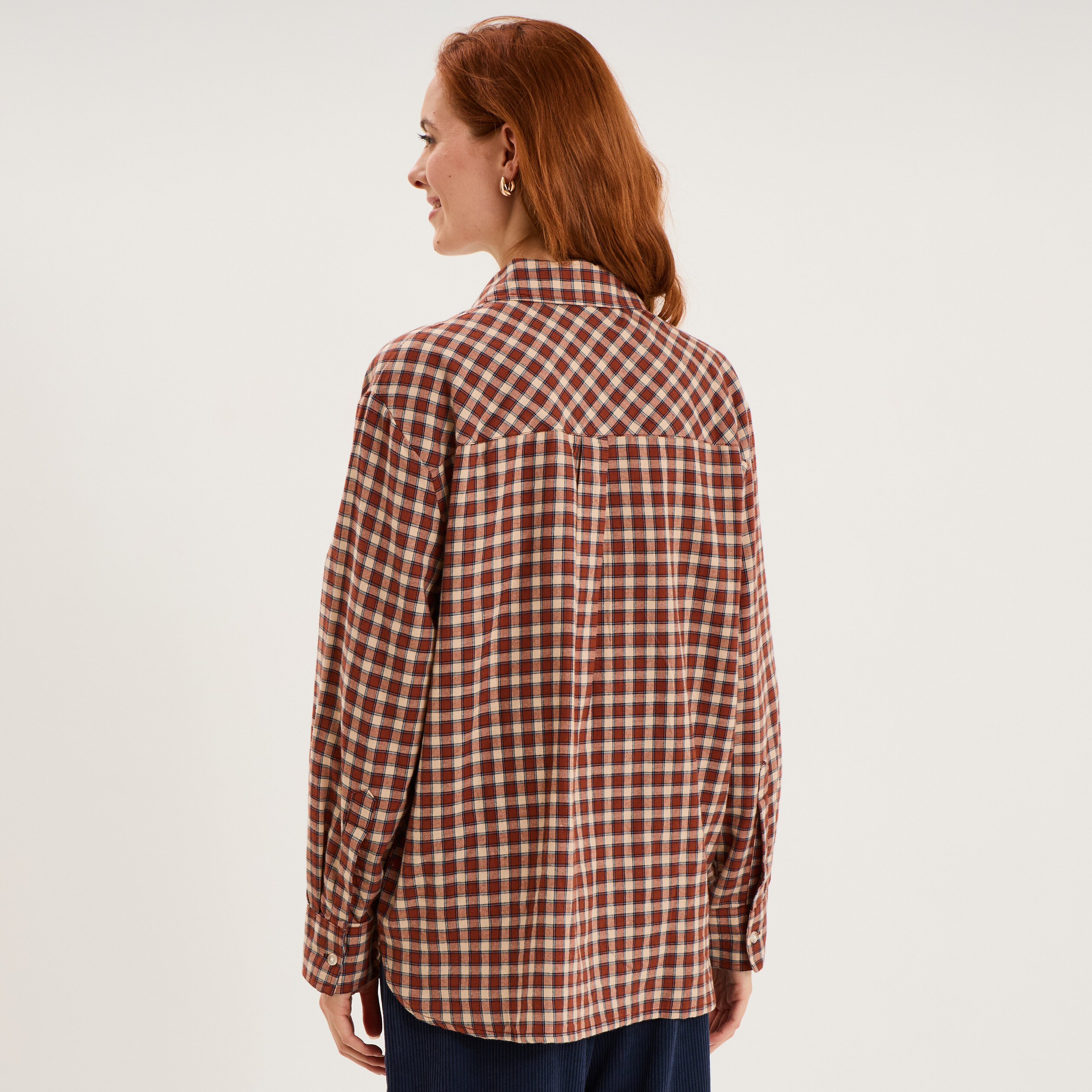 Chemise manches longues coton bordeaux femme