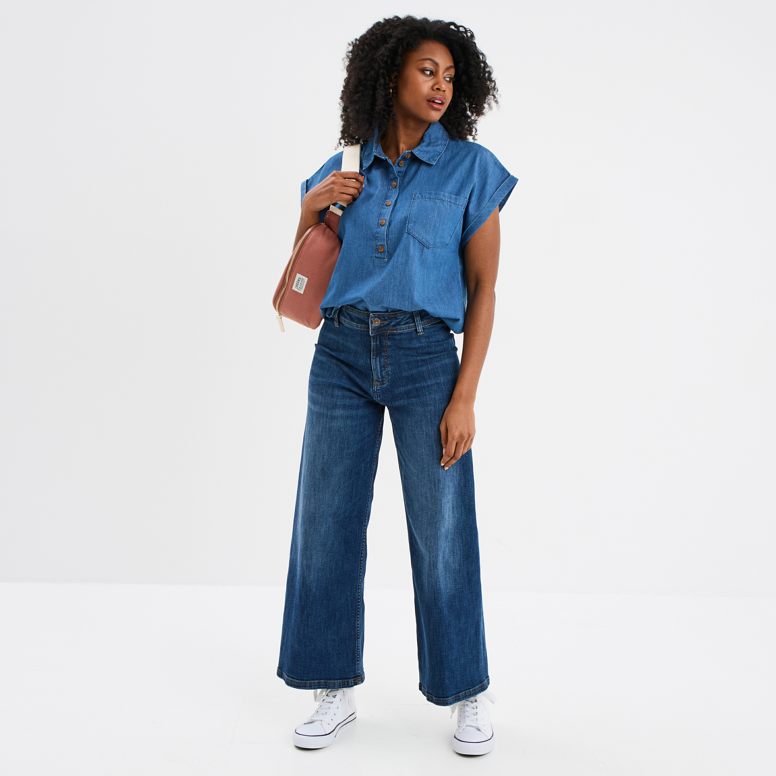 blouse manches courtes en jean denim double stone femme Blouse manches courtes en jean denim double stone femme