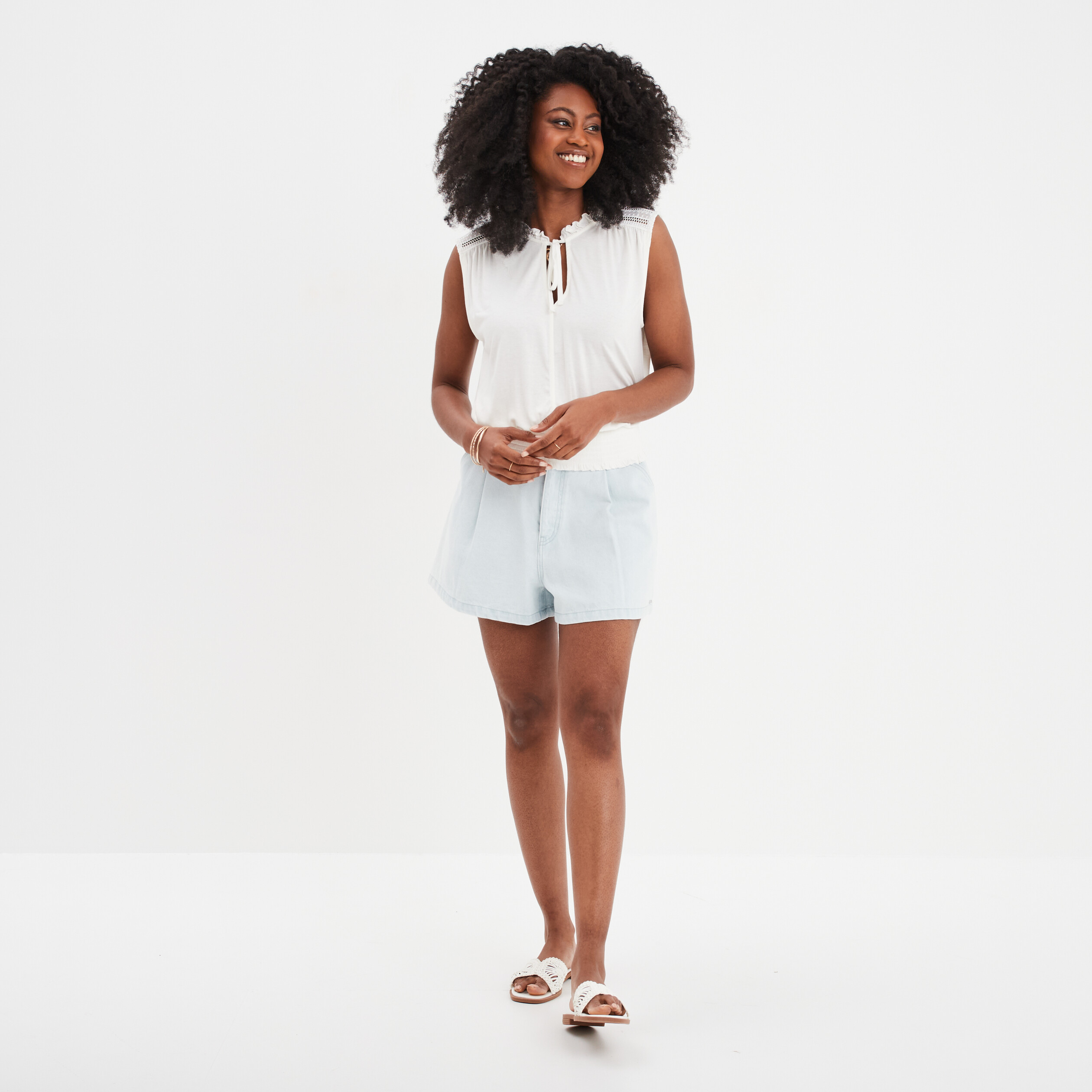 t shirt taille smockee creeks blanc femme T-shirt taille smockée Creeks blanc femme