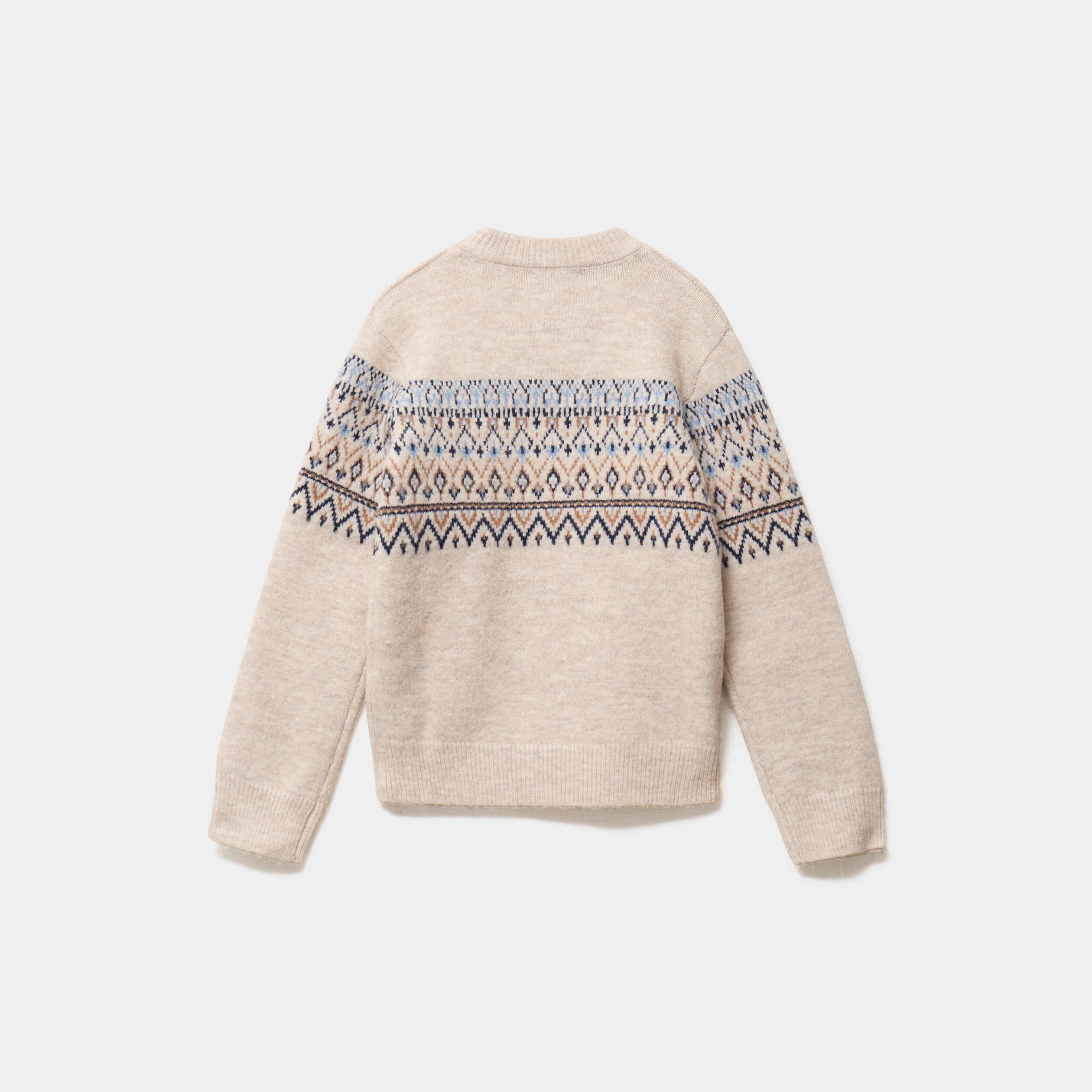 Pull jacquard col rond manches longues ecru gar&ccedil;on