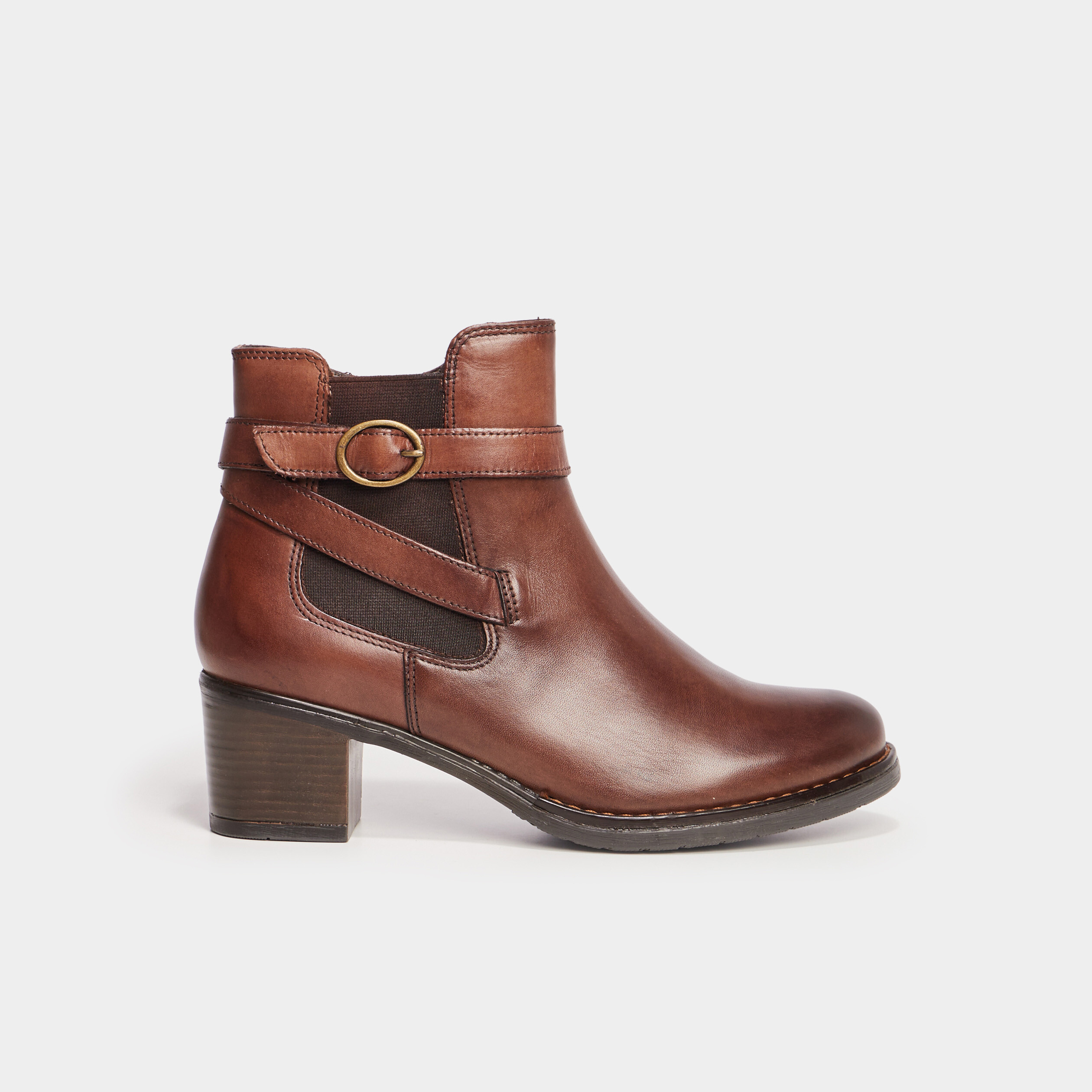 Bottines avec boucles en cuir marron femme