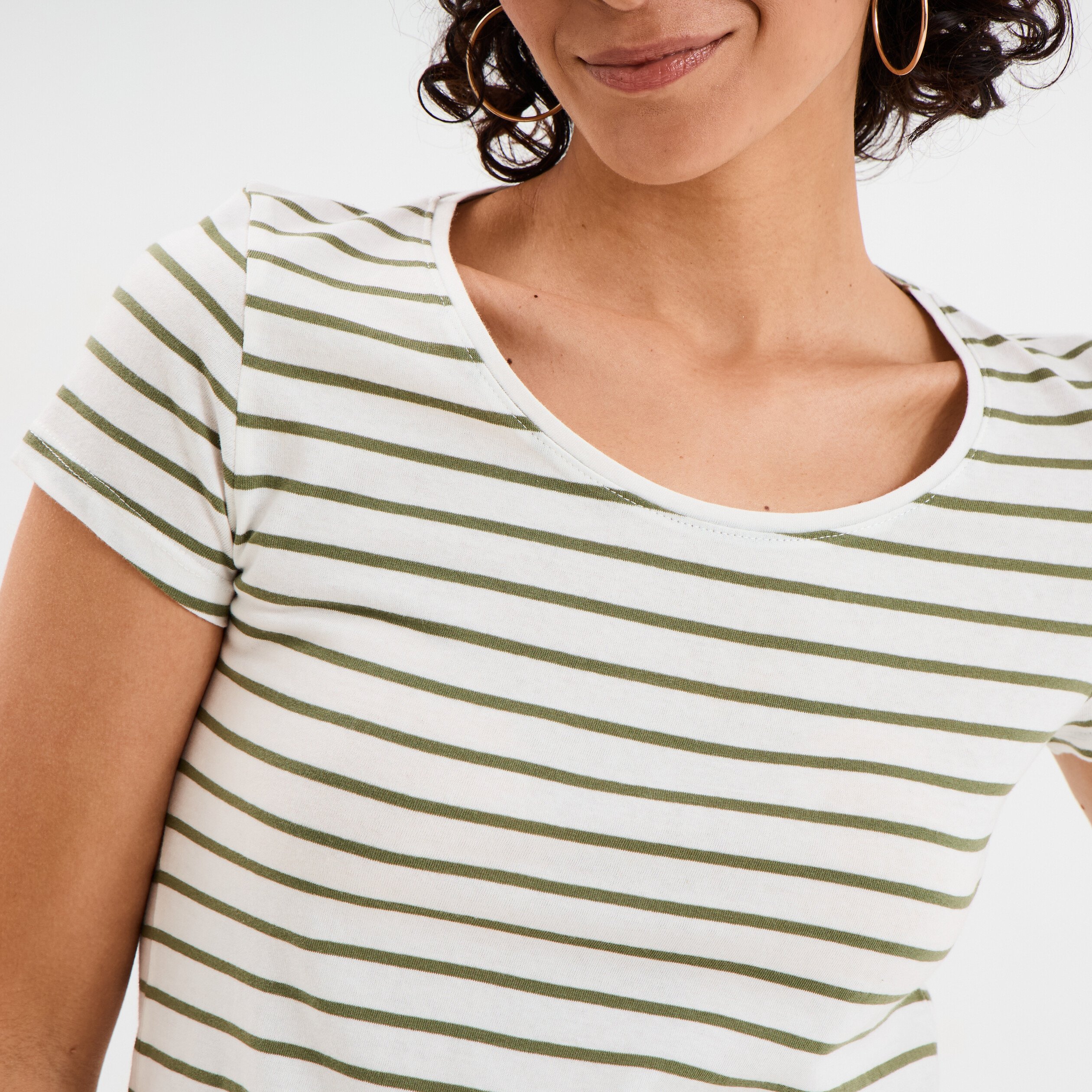 t shirt raye manches courtes ecru femme T-shirt rayé manches courtes ecru femme