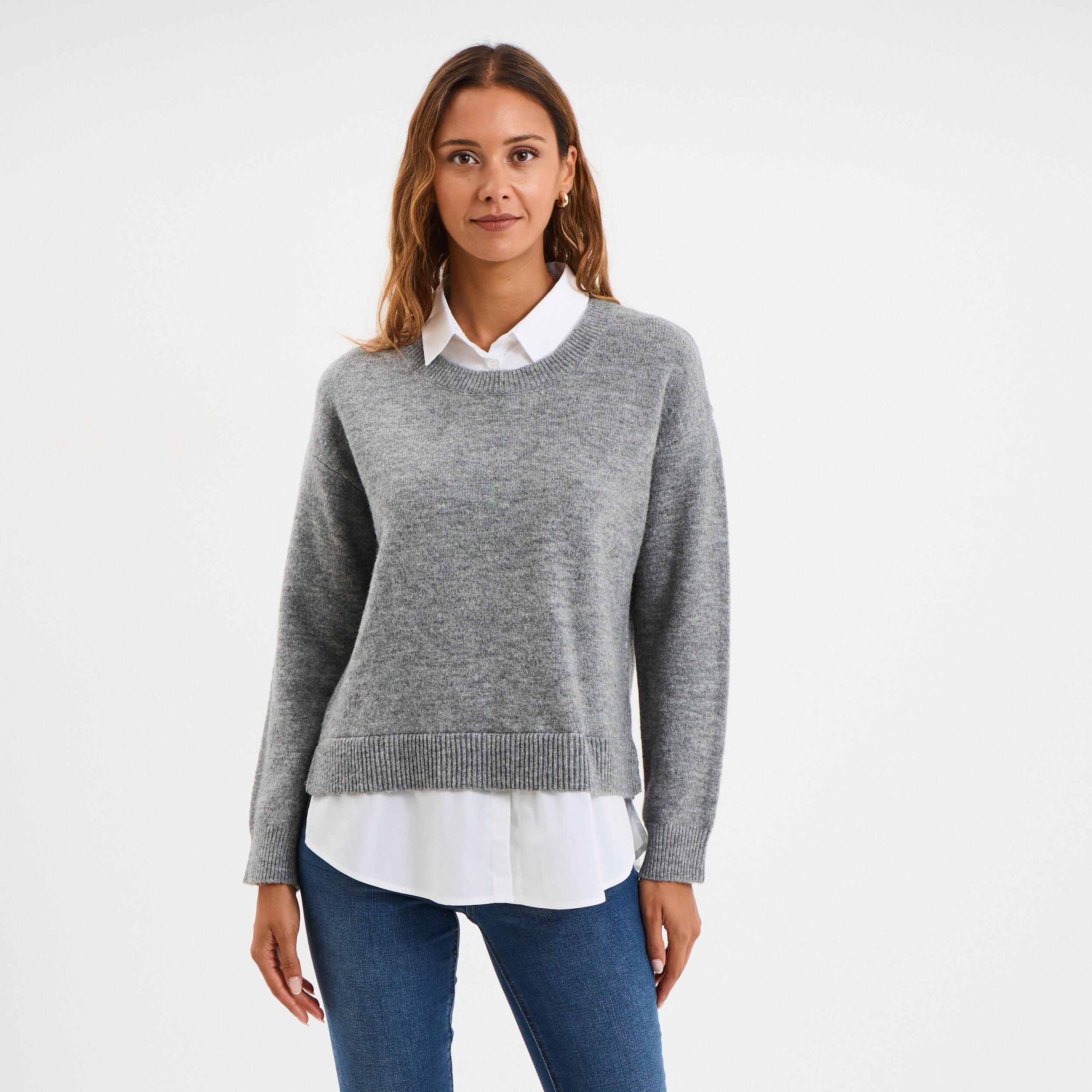 Chemisier Femme Fionella Gris Foncé - Taille L, 100% Coton, Manches Longues
