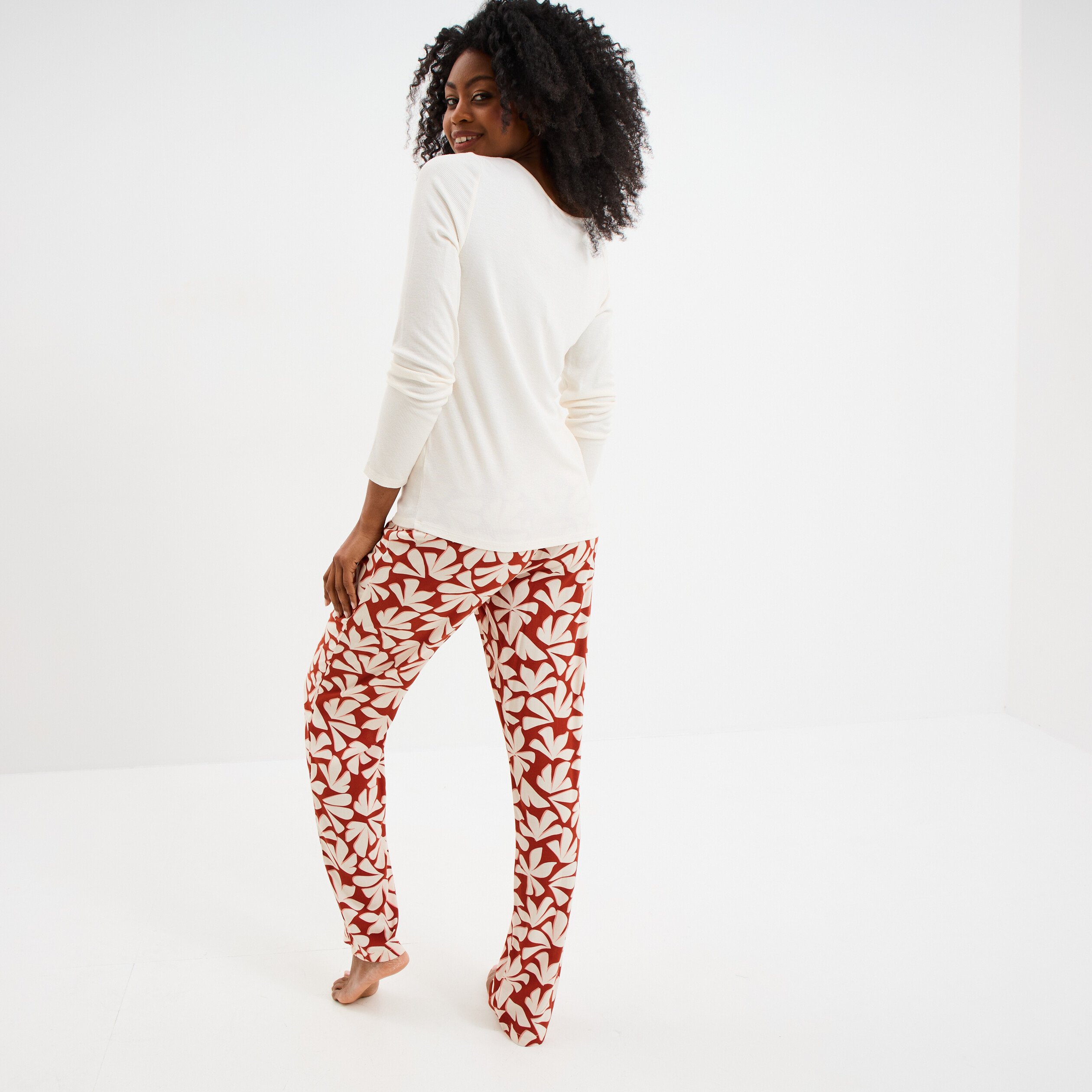 ensemble pyjama manches longues 2 pieces terracotta femme Ensemble pyjama manches longues 2 pièces terracotta femme