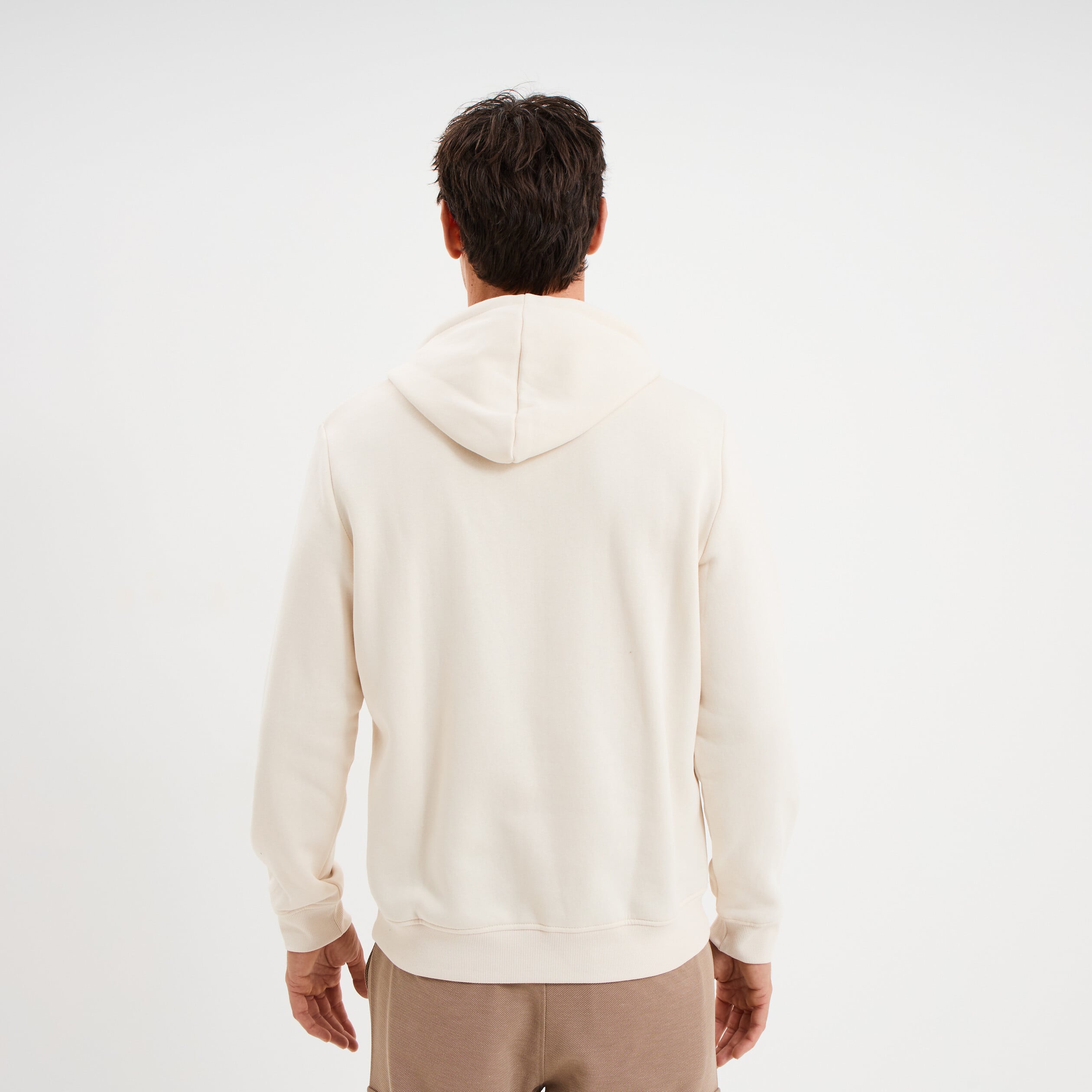 Sweat hoodie &agrave; capuche molleton 1 poche ecru homme