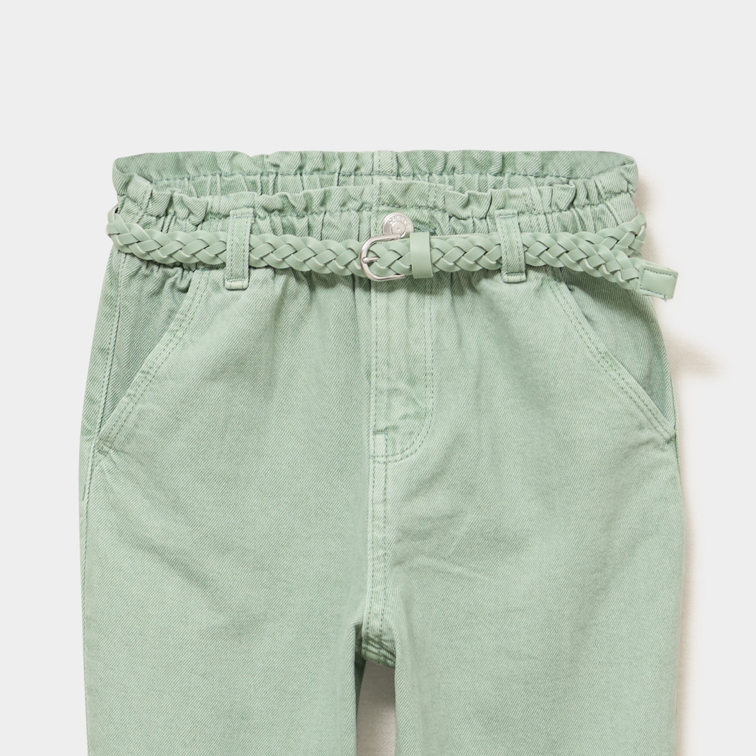 Pantalon mom taille &eacute;lastiqu&eacute;e vert pastel fille