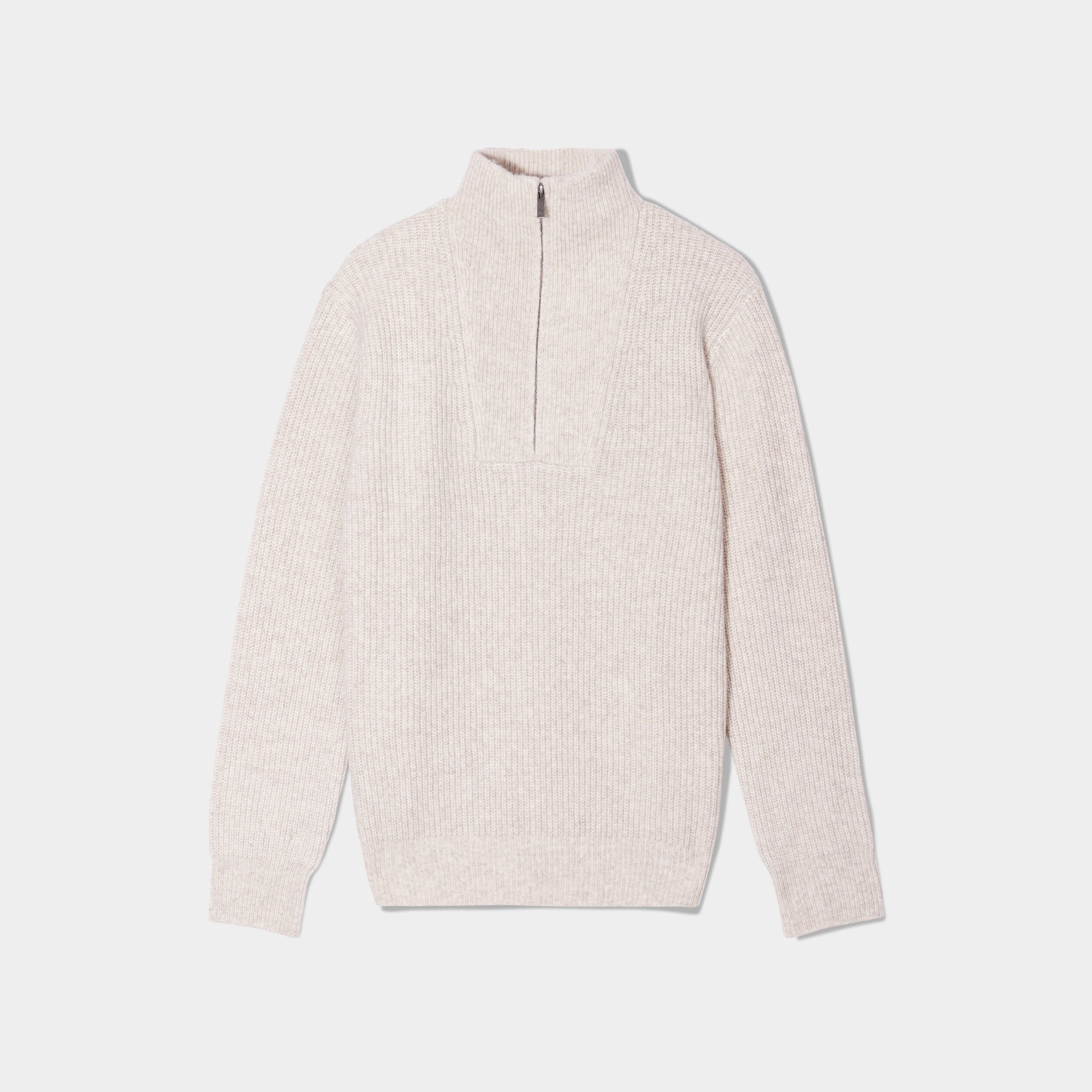 pull avec col camionneur cotele beige homme Pull avec col camionneur côtelé beige homme