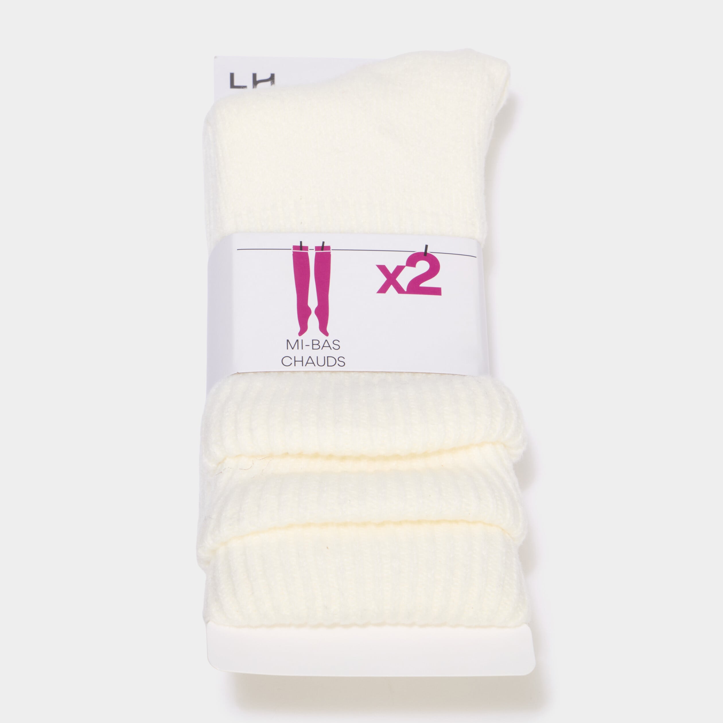 Lot 2 paires mi-bas chauds ivoire femme