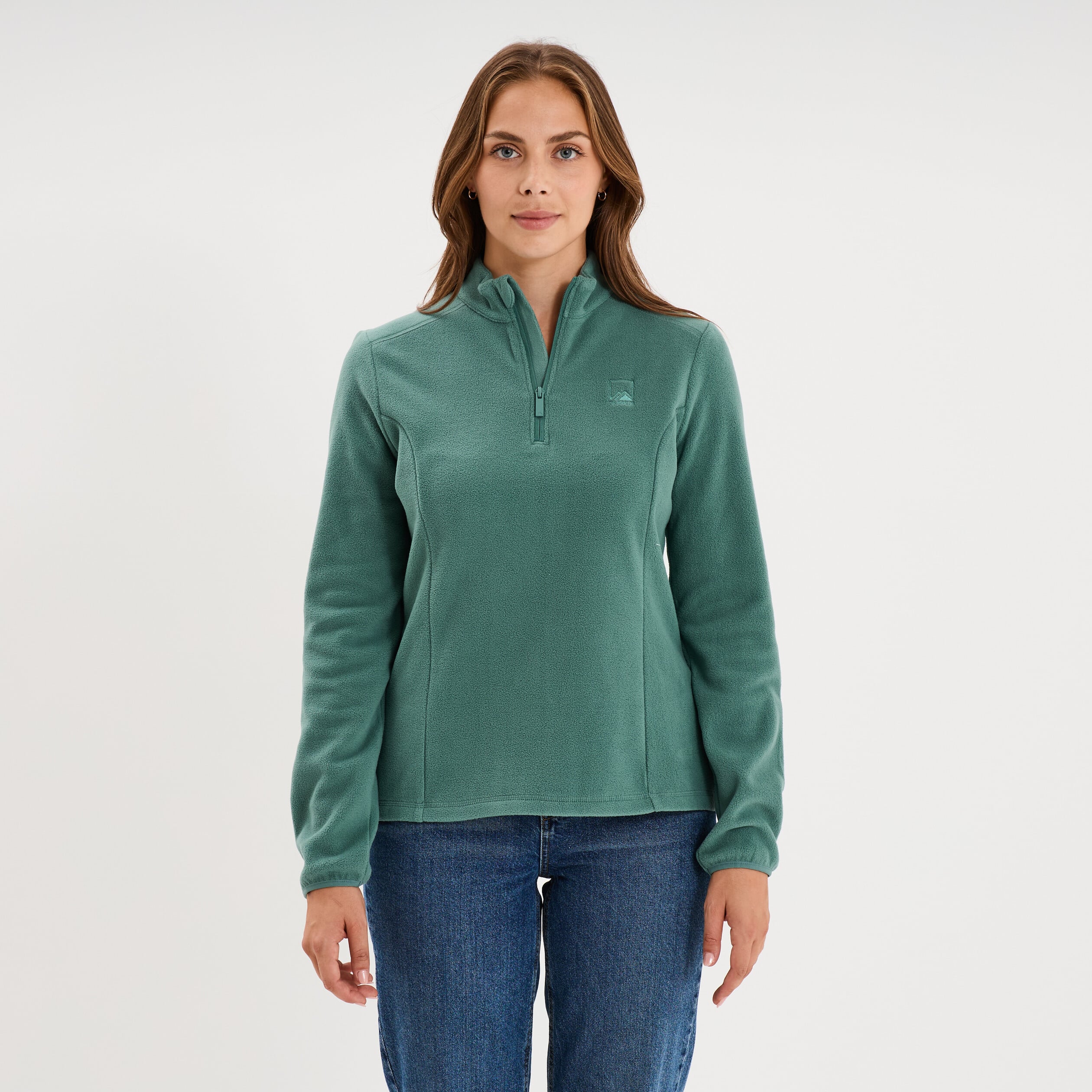 Sweat polaire col camionneur vert fonc&eacute; femme