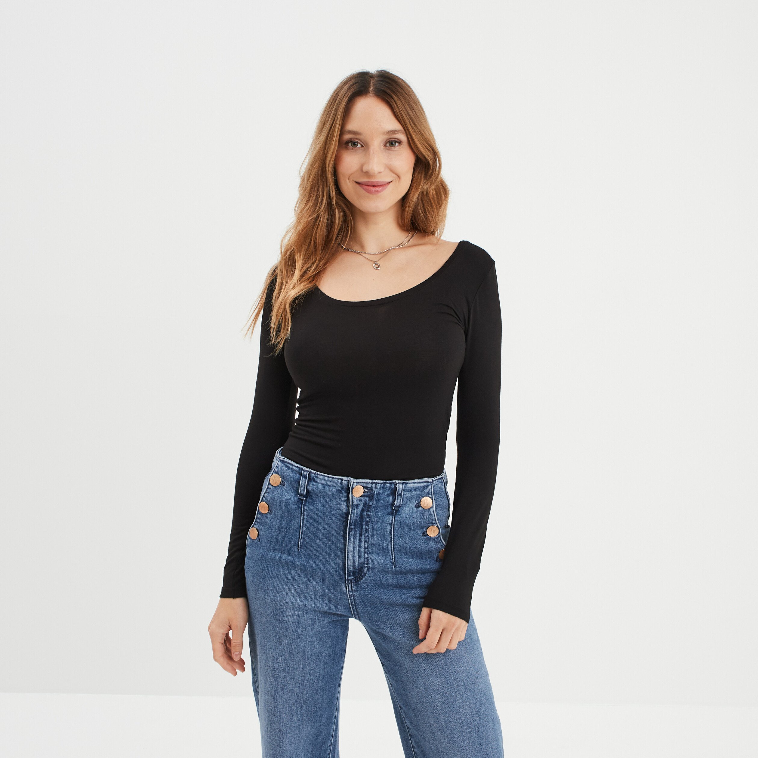 t shirt thermique ajuste manches longues noir femme T-shirt thermique ajusté manches longues noir femme