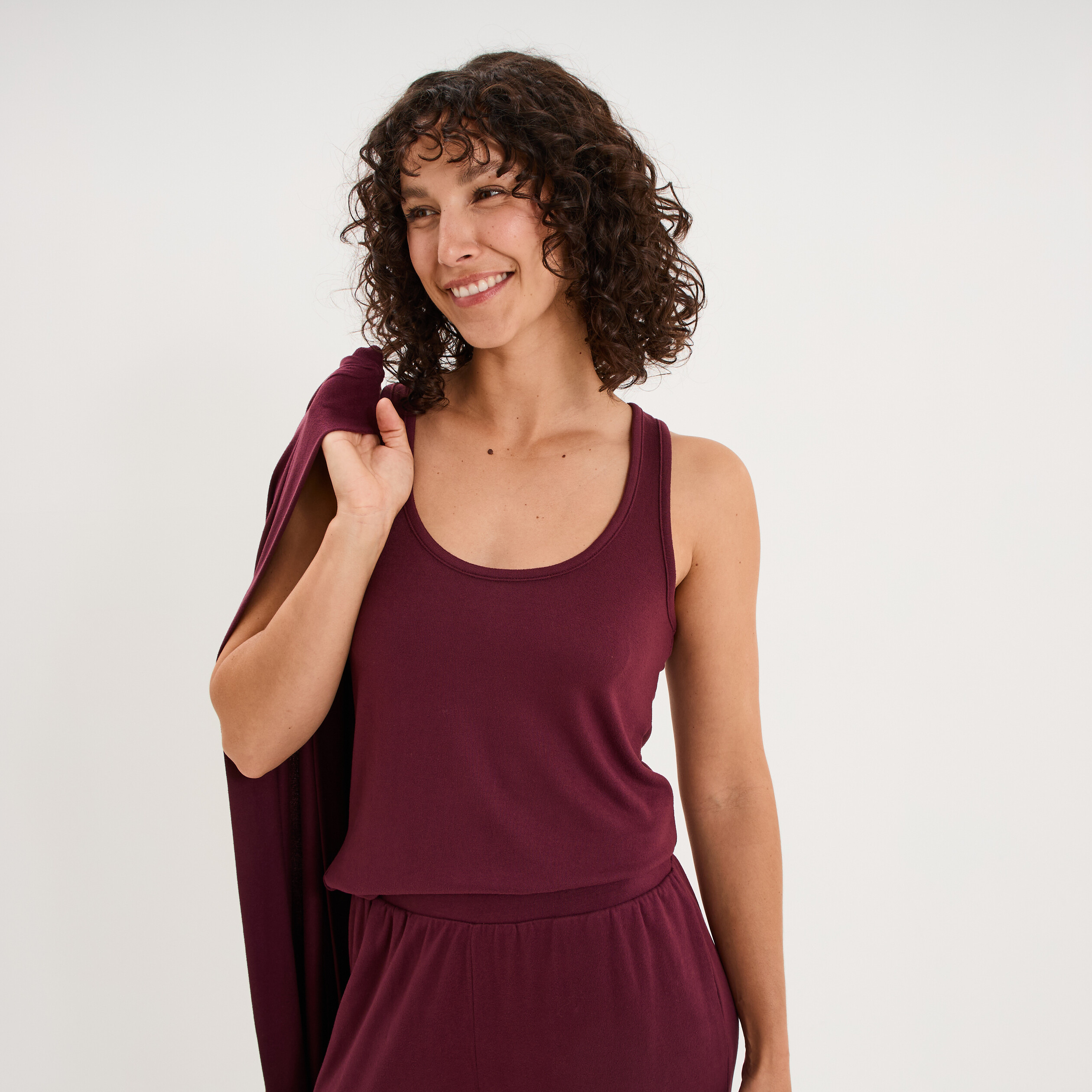 Ensemble pyjama 3 pi&egrave;ces prune femme
