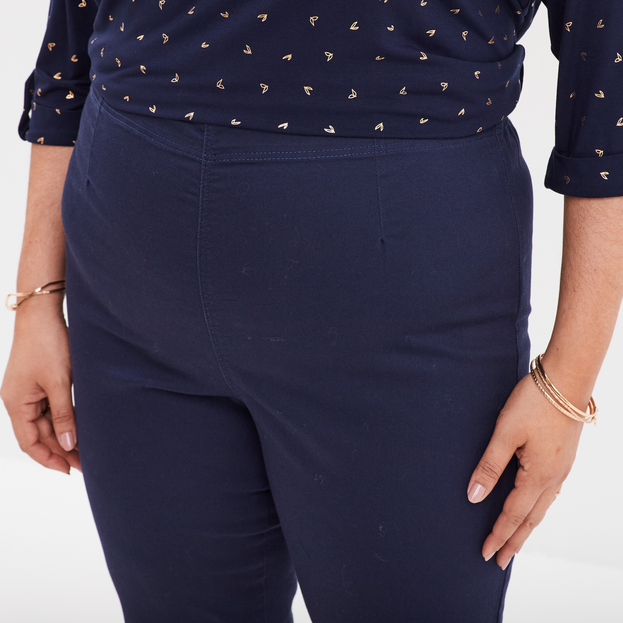 Pantalon jegging taille elastiquee coton bleu marine femme grande taille