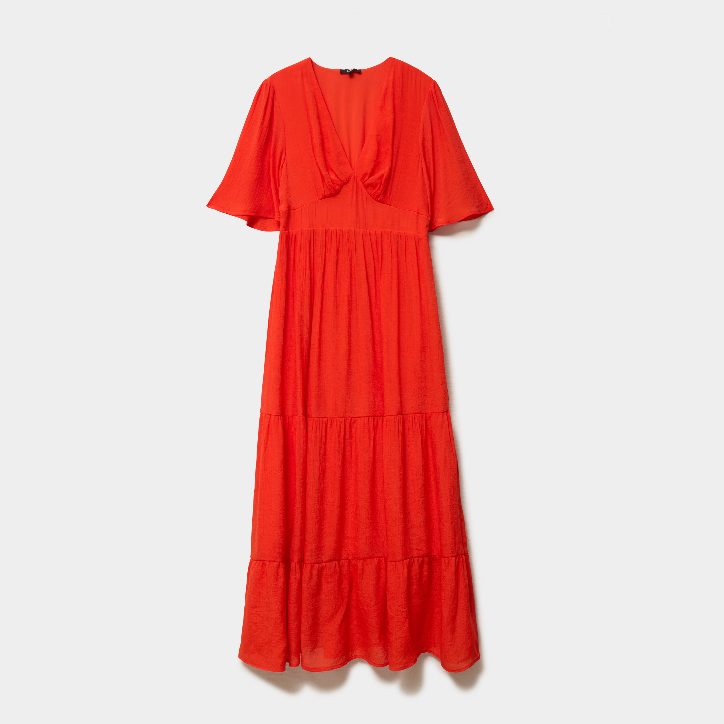 Robe longue fluide &agrave; volants orange fonc&eacute; femme