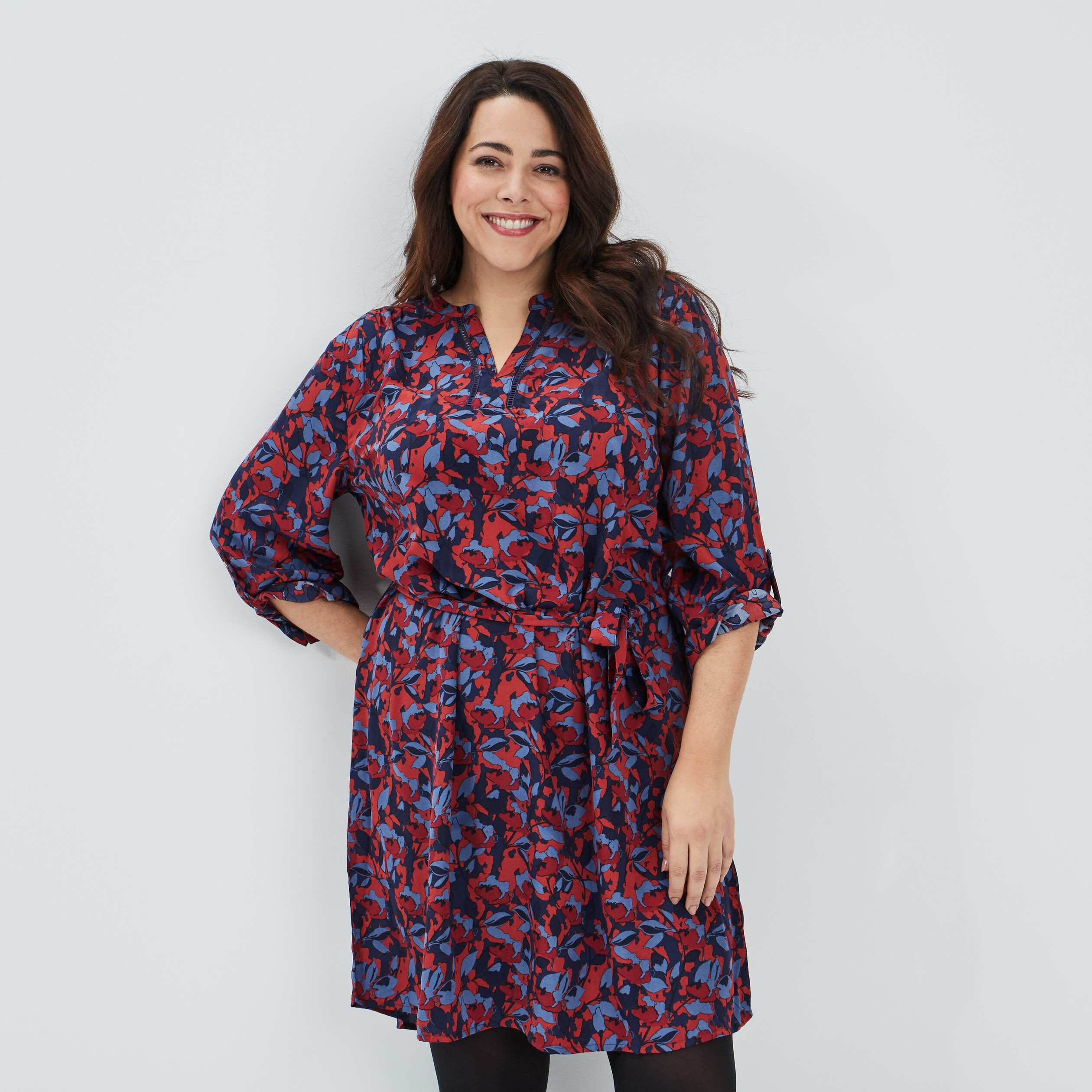 Robe droite manches 3/4 rose framboise femme grande taille