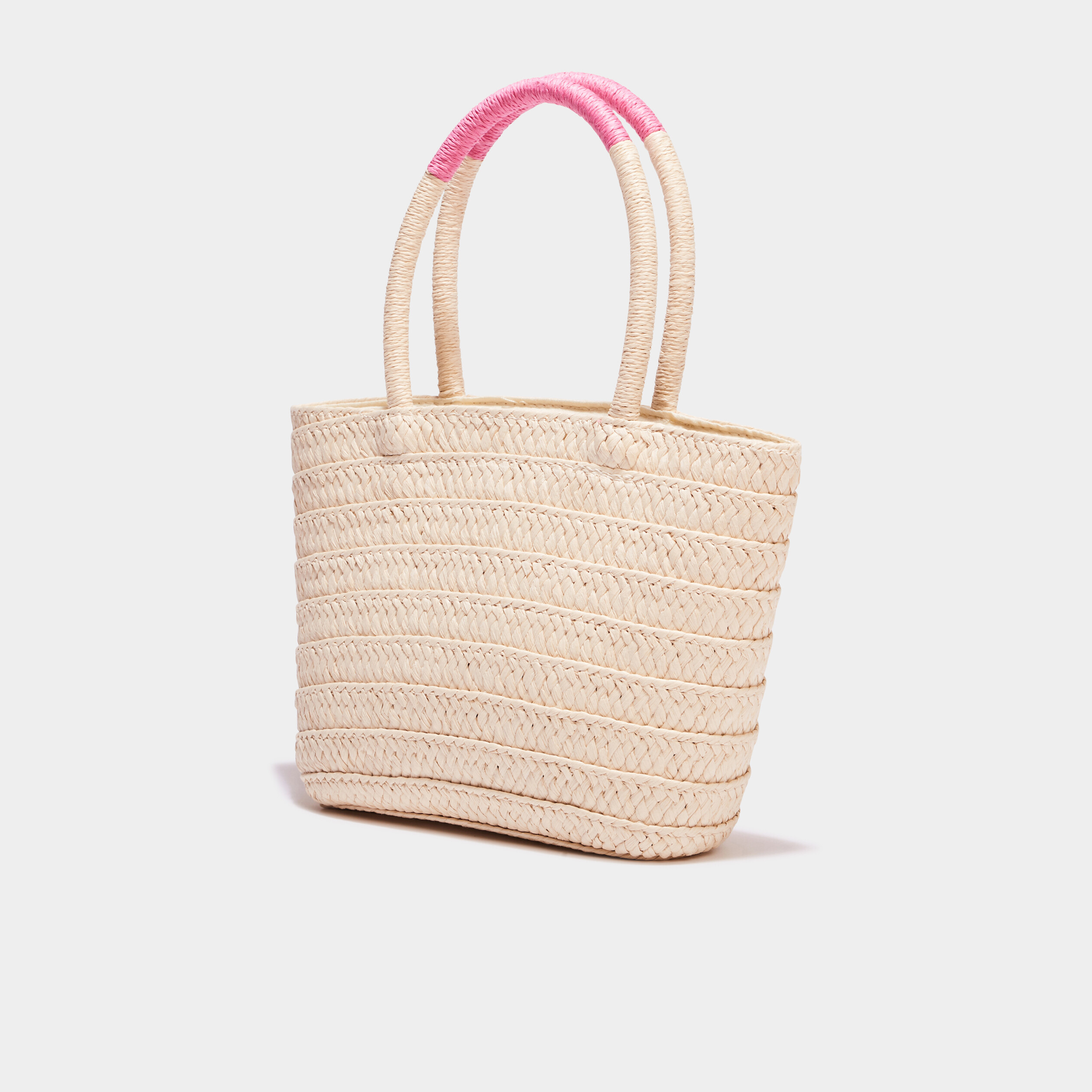 sac panier tresse a pompons sable fille Sac panier tressé à pompons sable fille