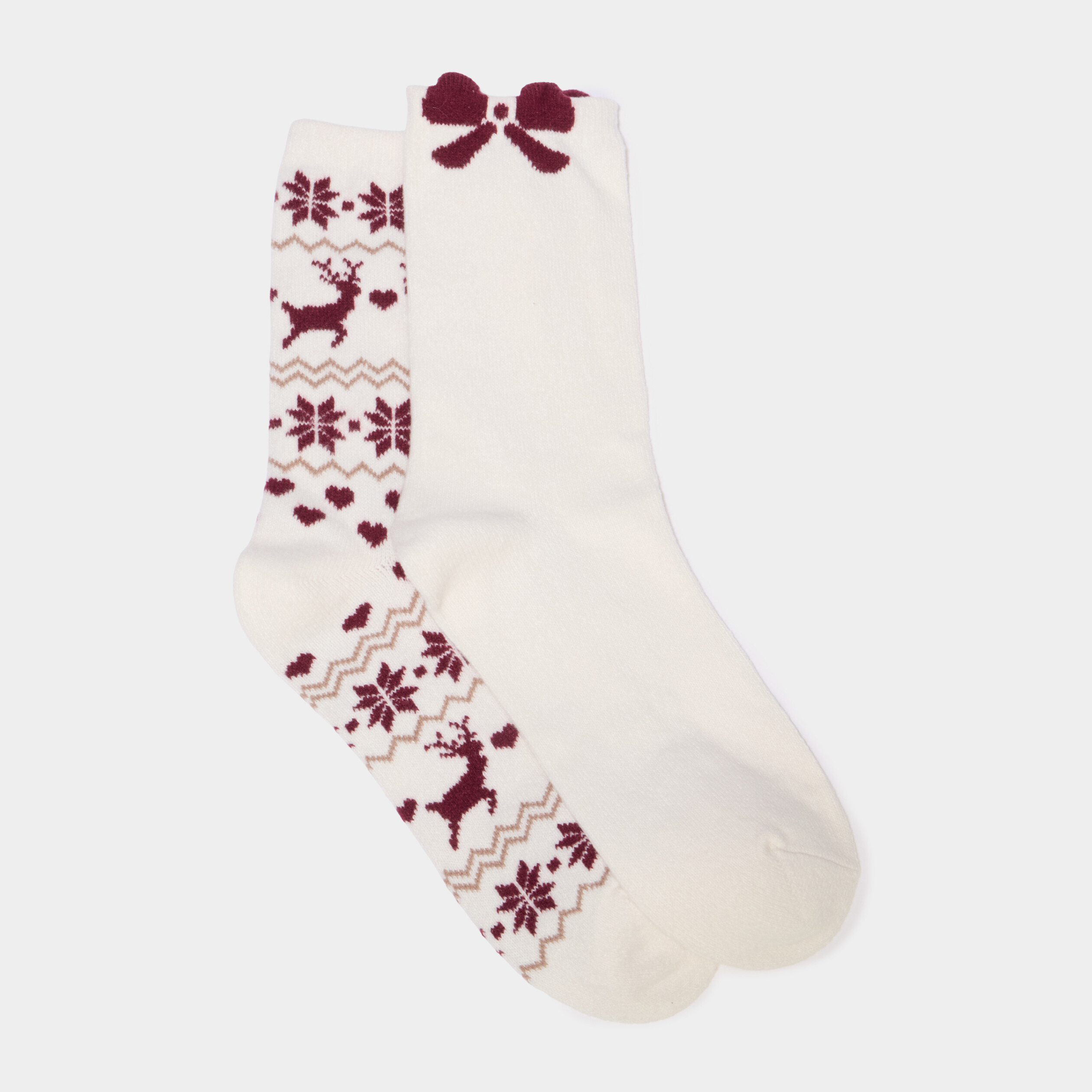 Lot 2 paires chaussettes de No&euml;l marron femme