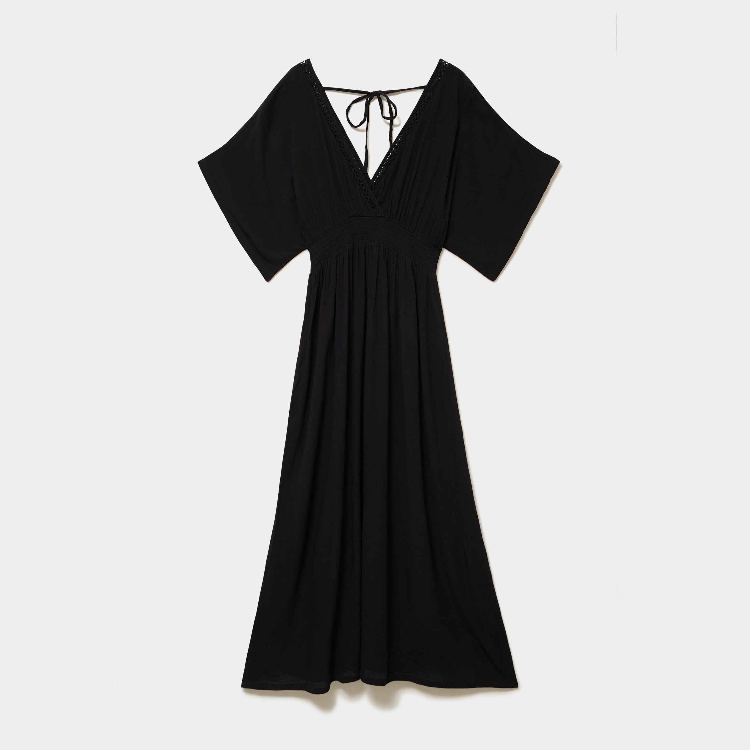 Robe fluide longue col et dos en V noir femme