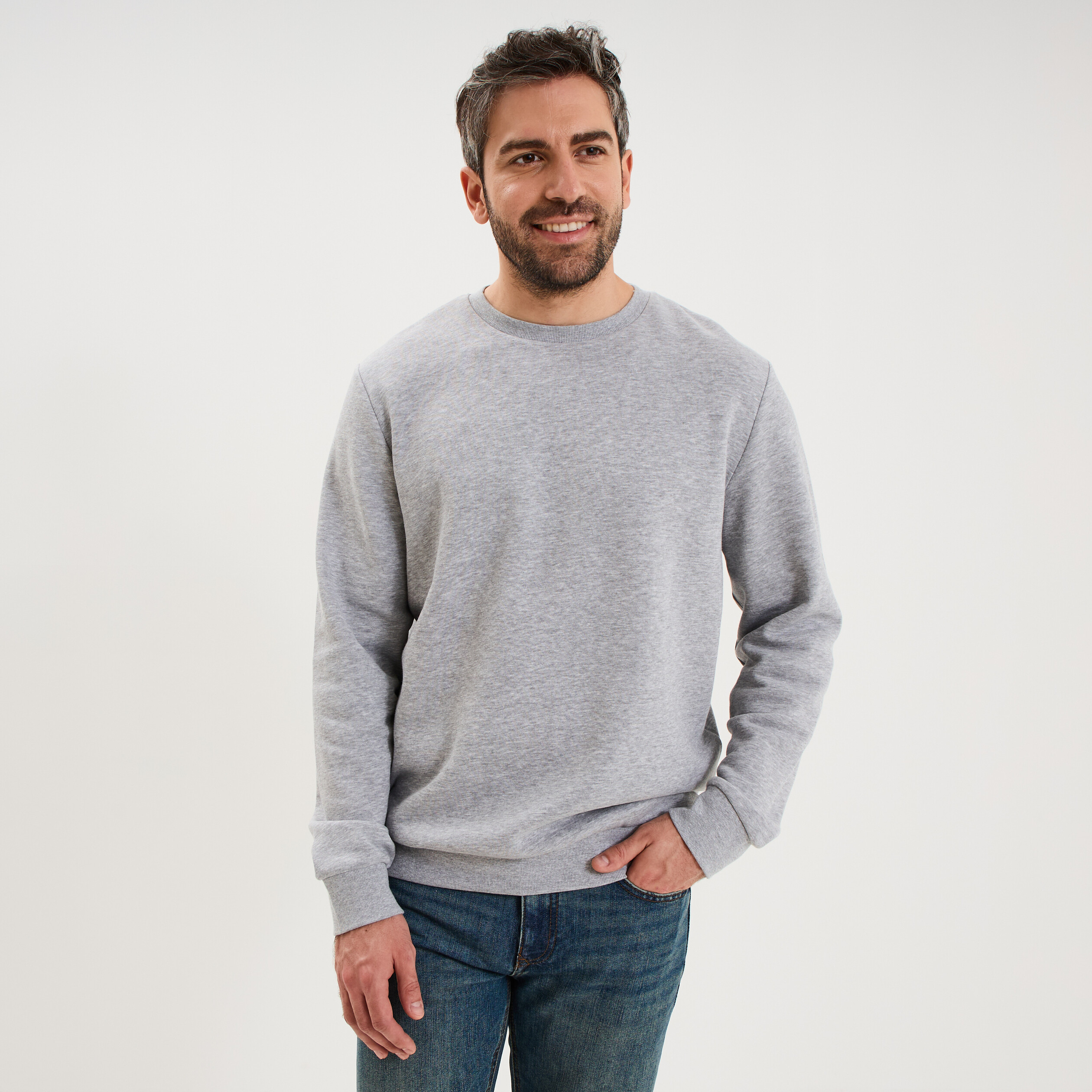 Sweat molleton col rond gris clair homme