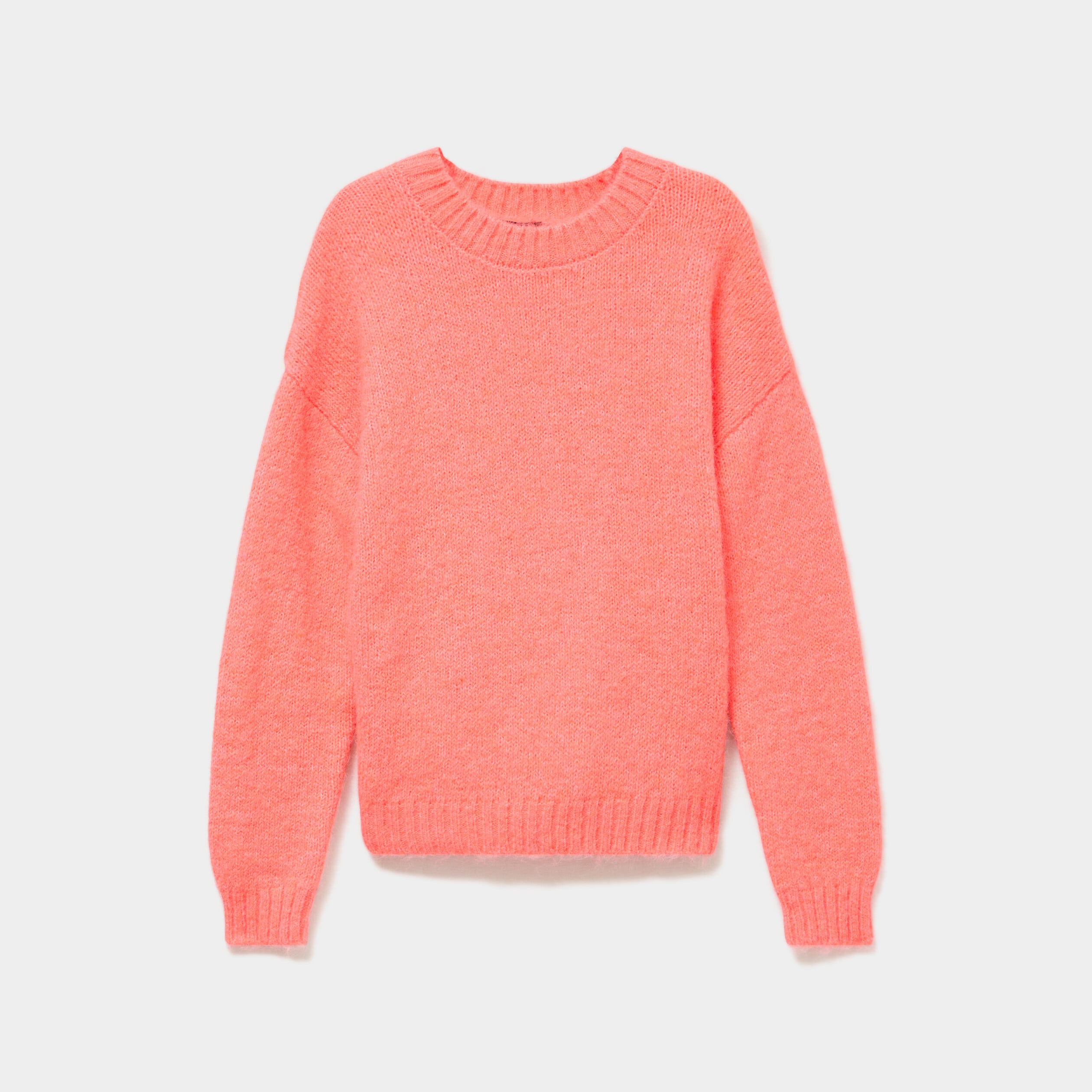 Pull col rond manches longues rose fluo femme