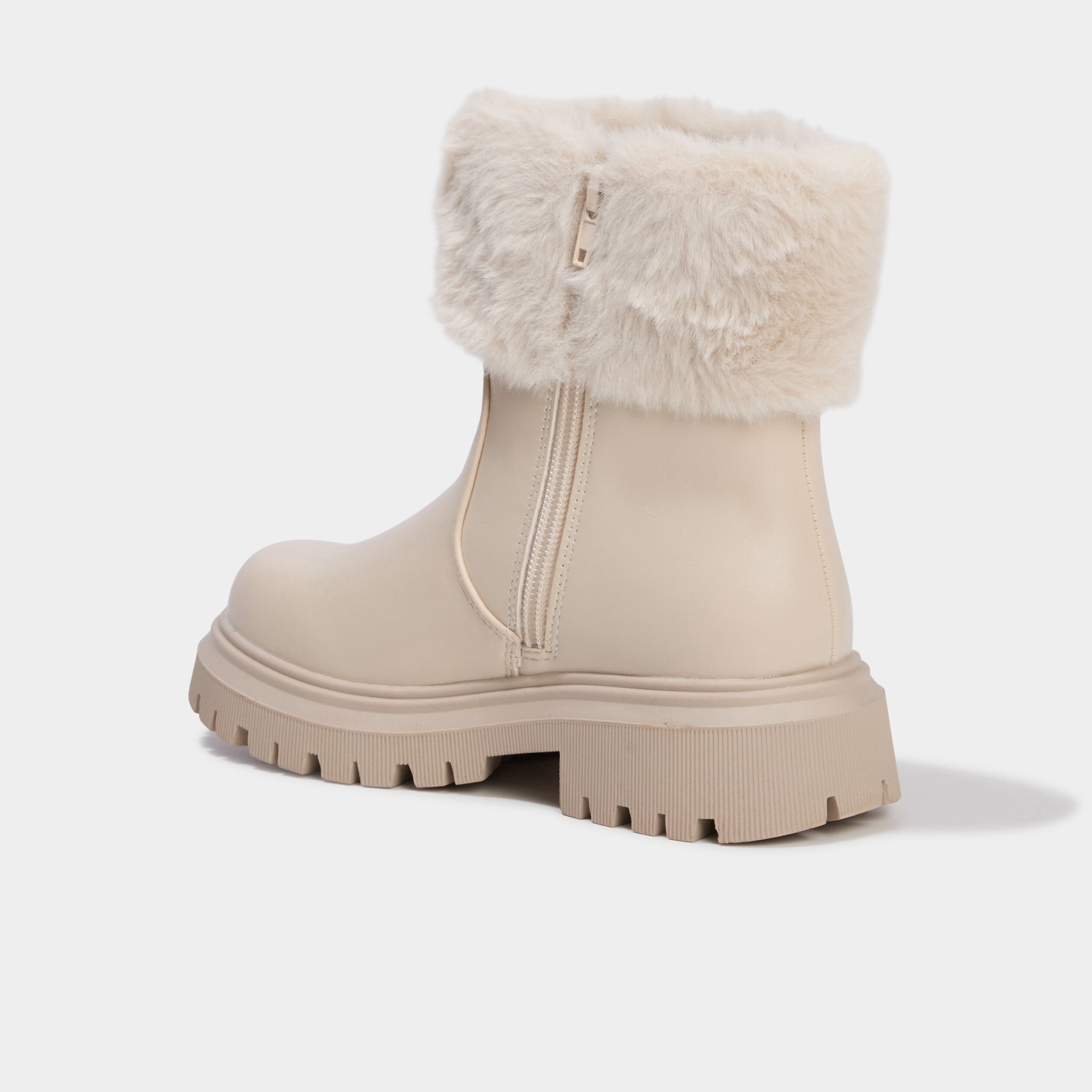 Boots pluie zipp&eacute;es avec fausse fourrure creme fille