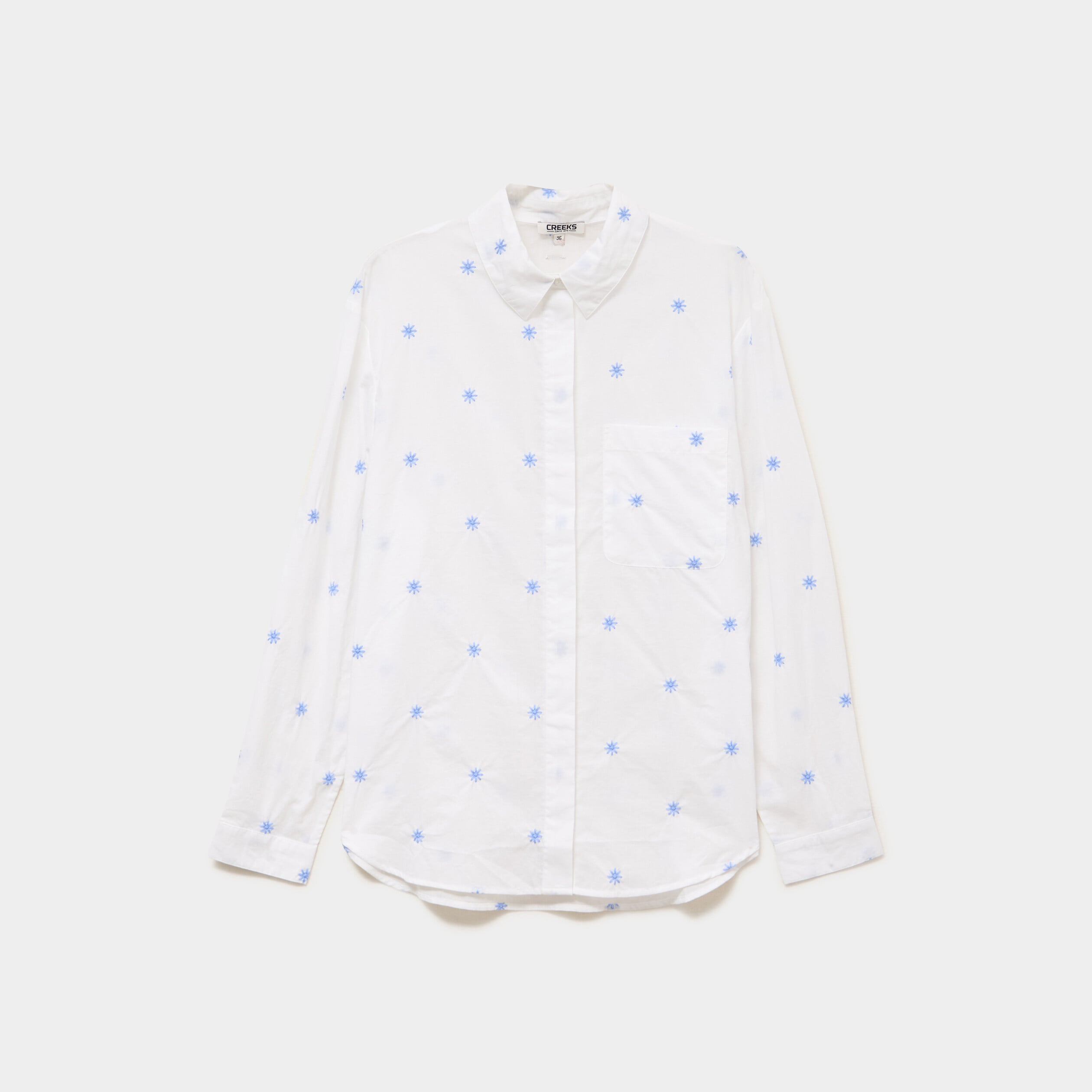 Chemise droite brod&eacute;e coton blanc femme