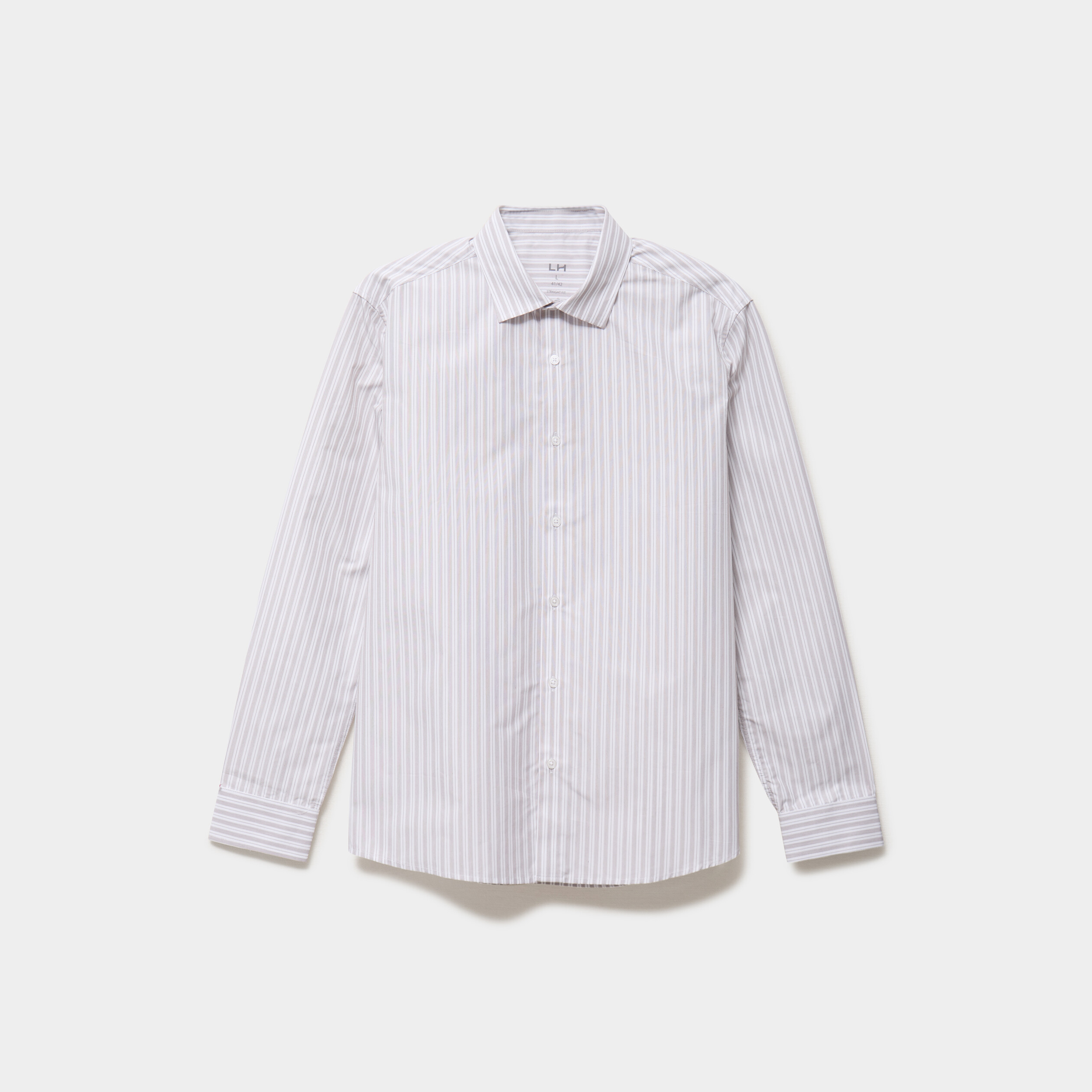 Chemise col italien manches longues beige homme