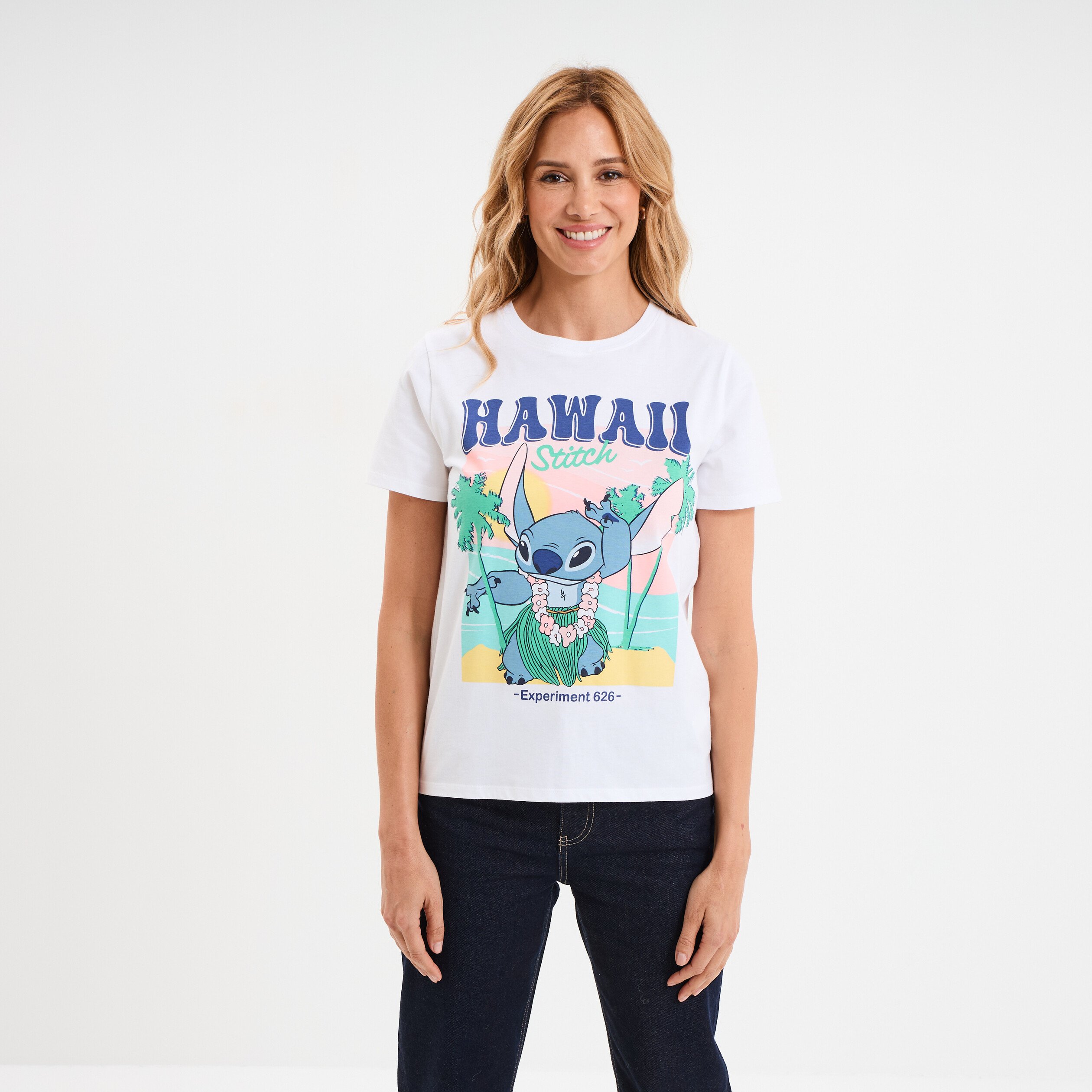 t shirt manches courtes coton stitch blanc femme T-shirt manches courtes coton Stitch blanc femme