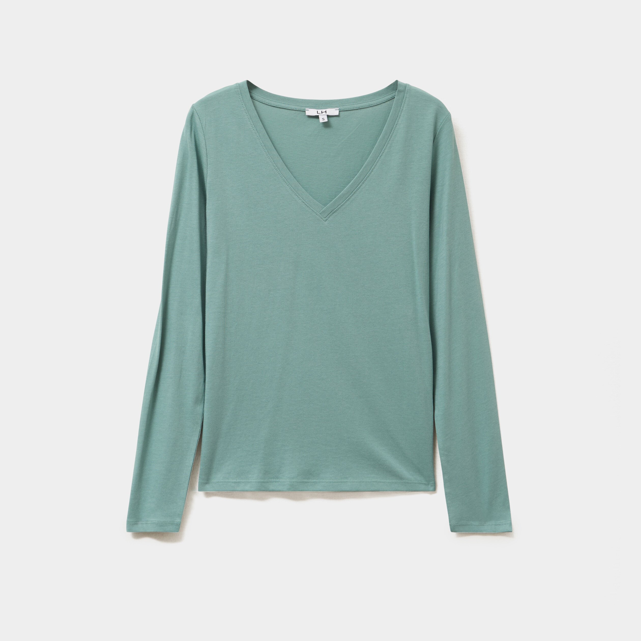 t shirt col en v manches longues coton bleu gris femme T-shirt col en V manches longues coton bleu gris femme