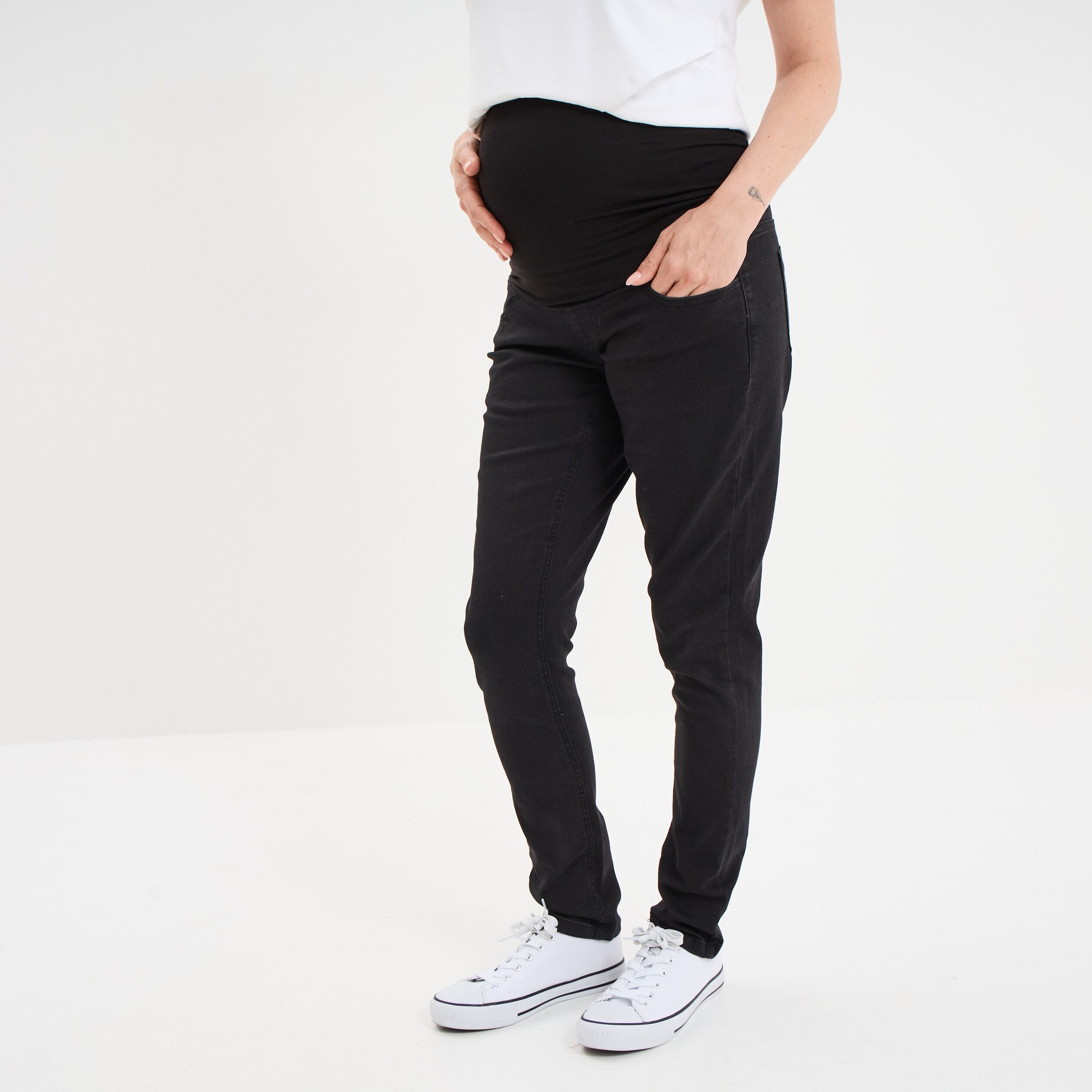 Jegging grossesse confort avec bandeau denim noir femme maternité