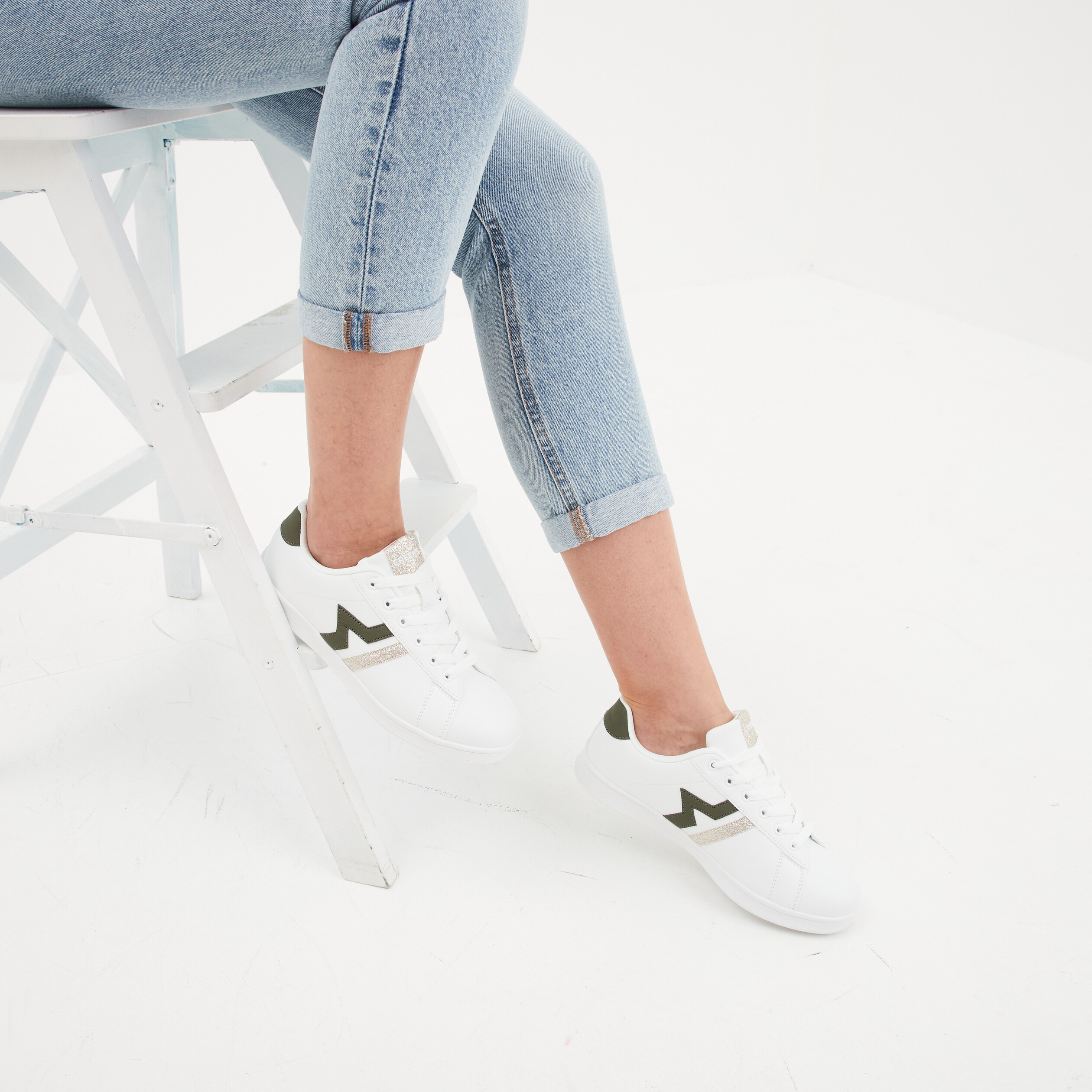 Tennis lacets d tails paillet s Creeks vert kaki femme La Halle