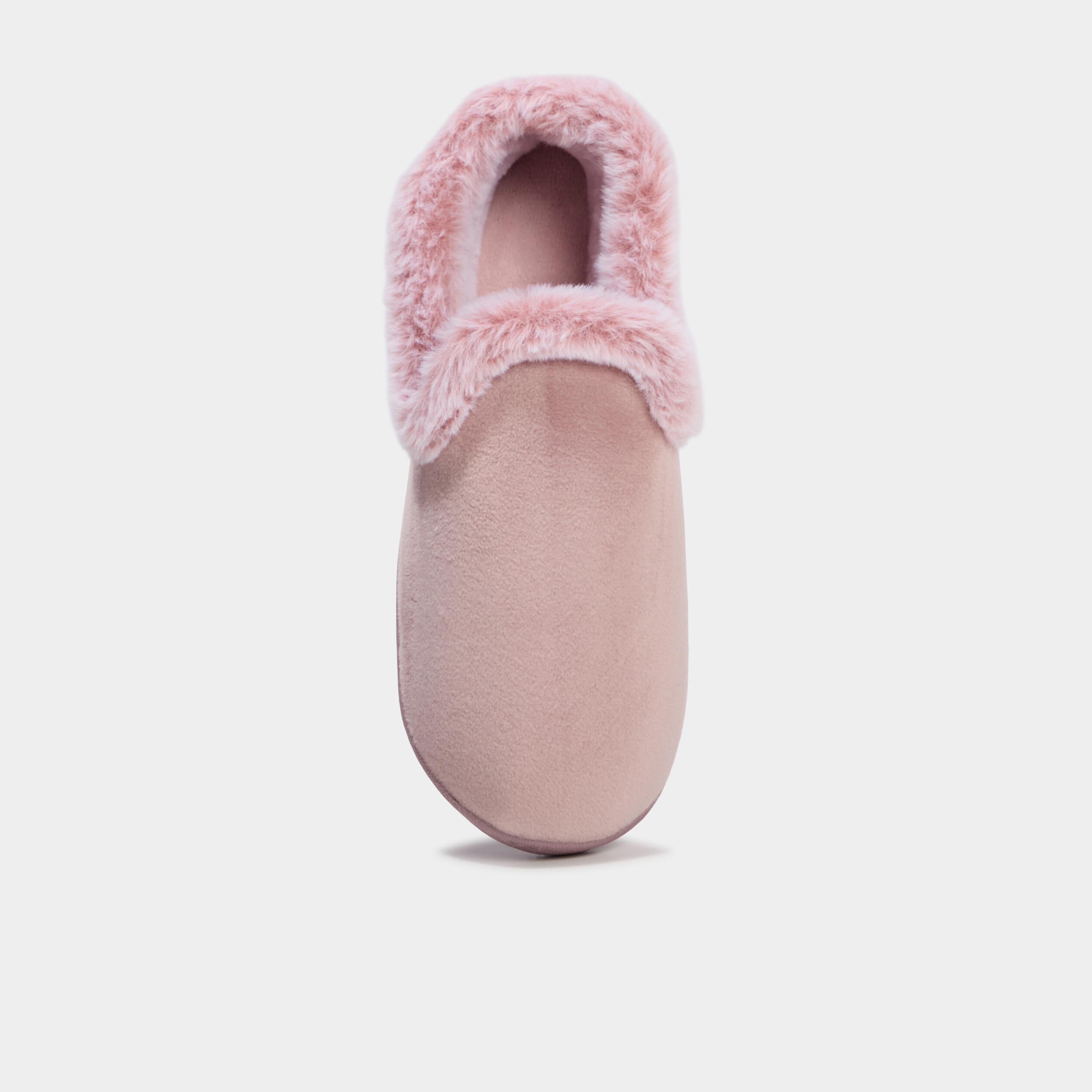 Chaussons fausse fourrure anti-d&eacute;rapants rose pastel femme