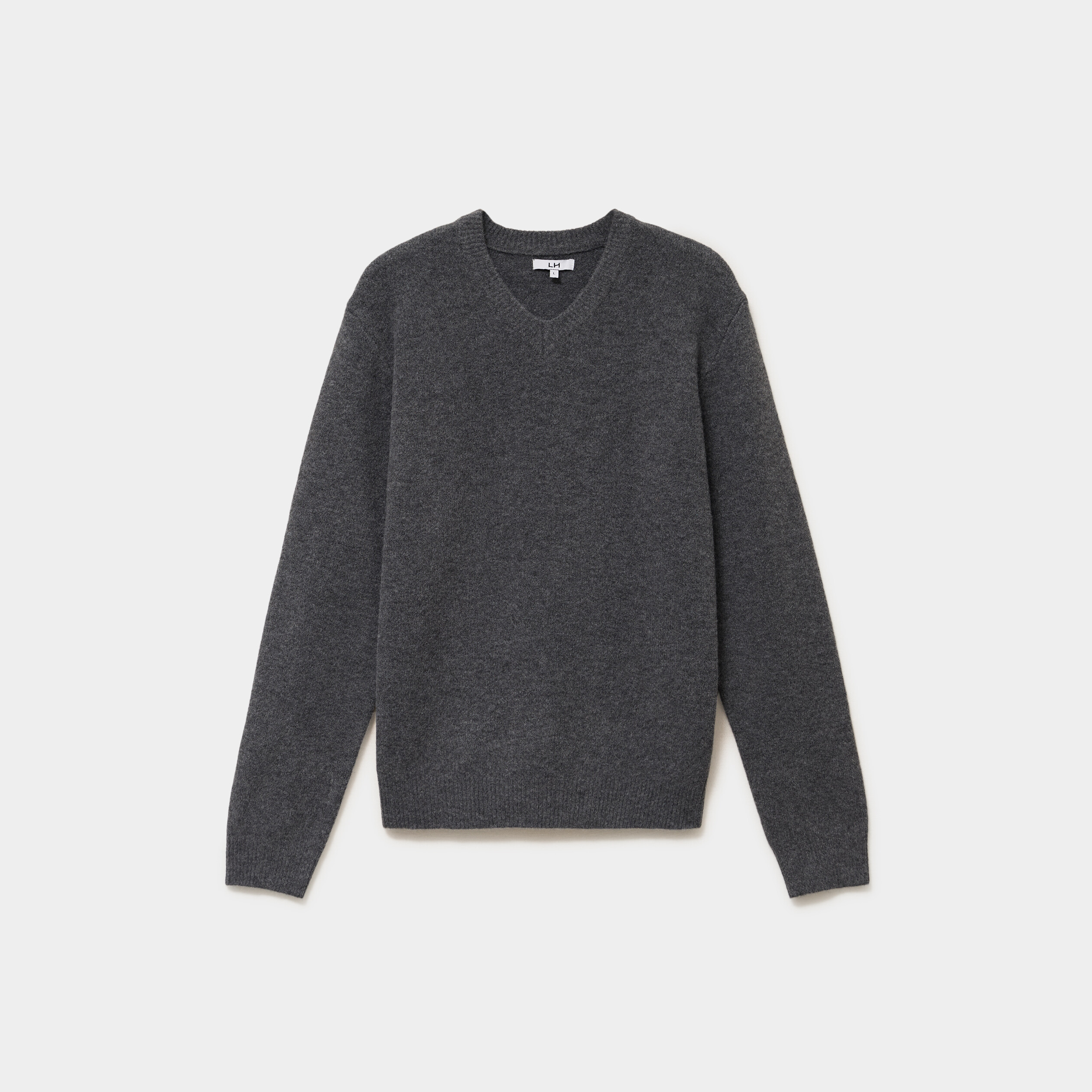 Pull droit col en V manches longues gris homme