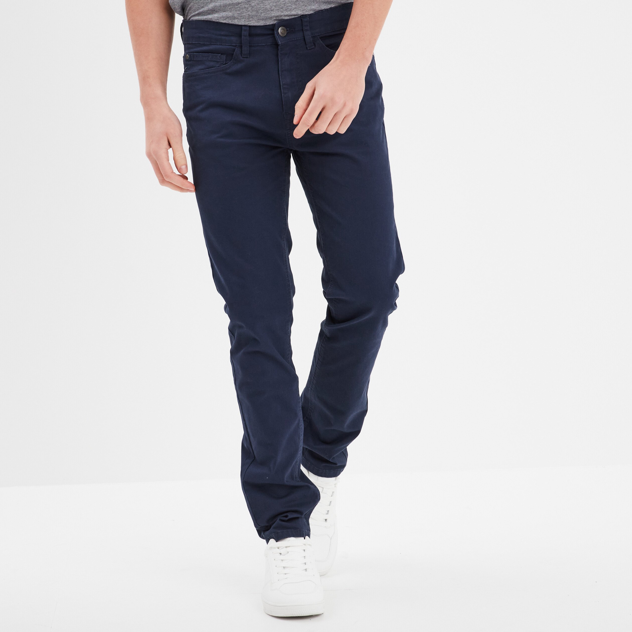 Pantalon droit en coton stretch bleu marine homme