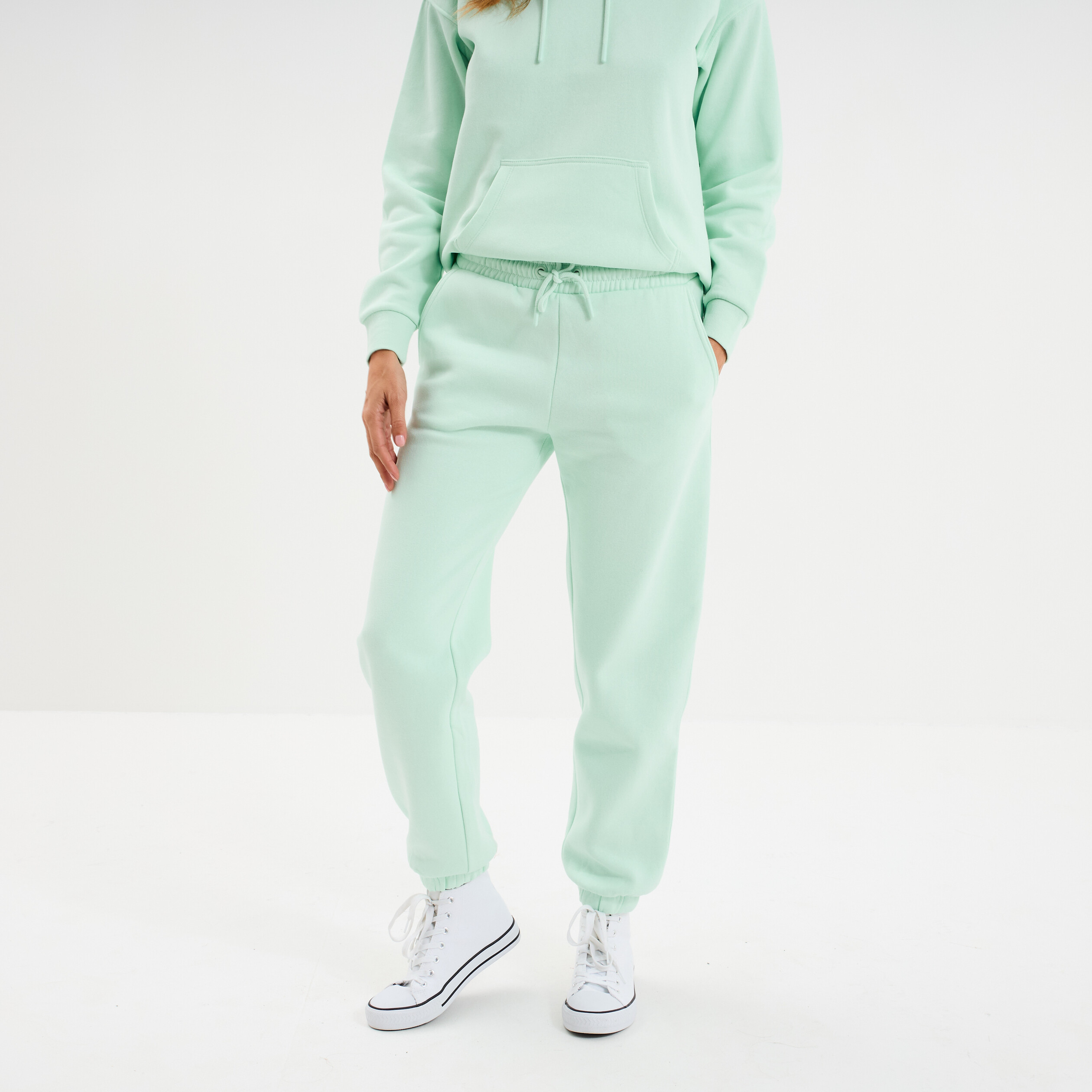 Pantalon jogging droit molleton vert clair femme