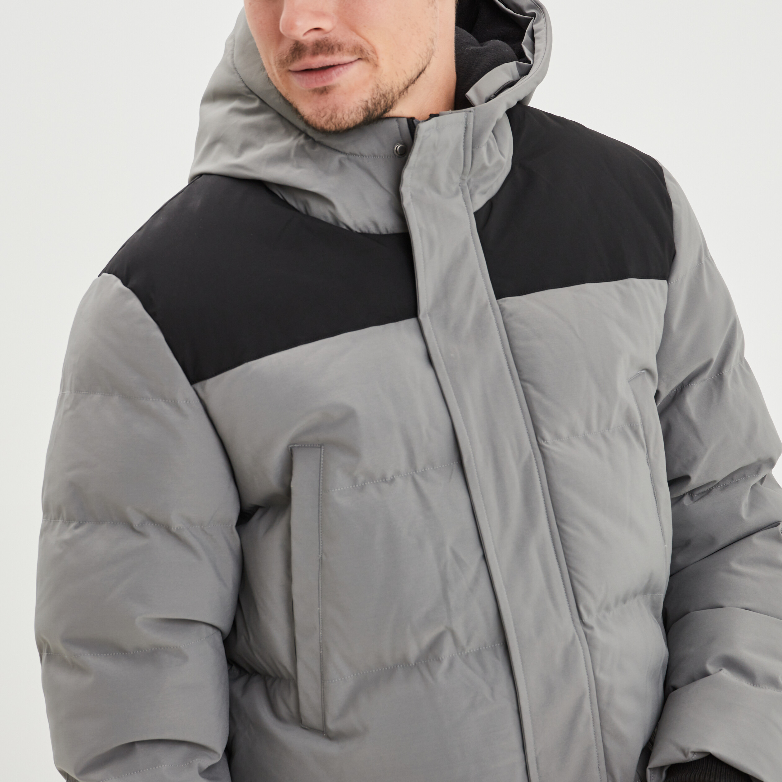 doudoune mi longue a capuche fourrure gris homme Doudoune mi-longue à capuche fourrure gris homme