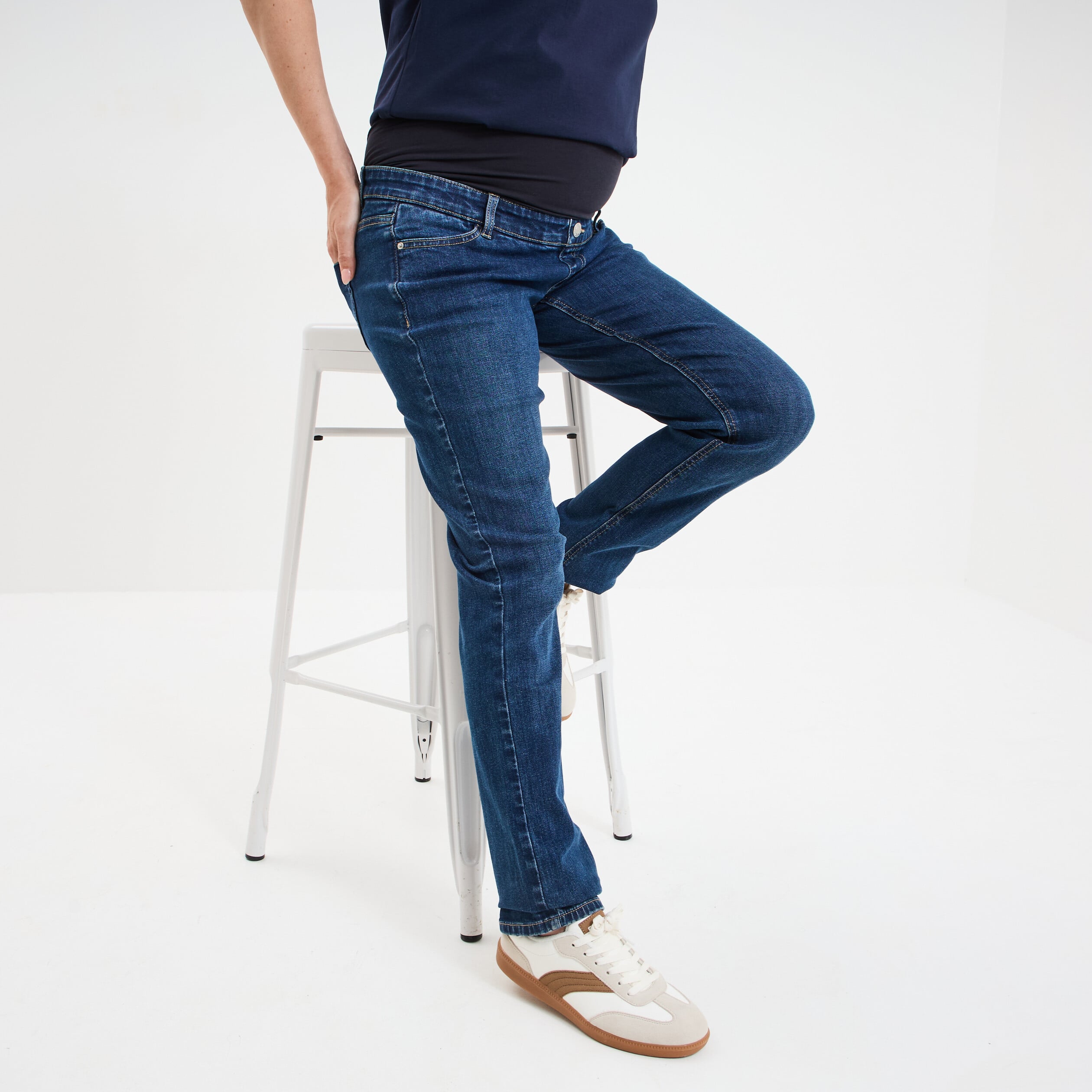 Jeans grossesse droit avec bandeau denim stone femme maternit&eacute;