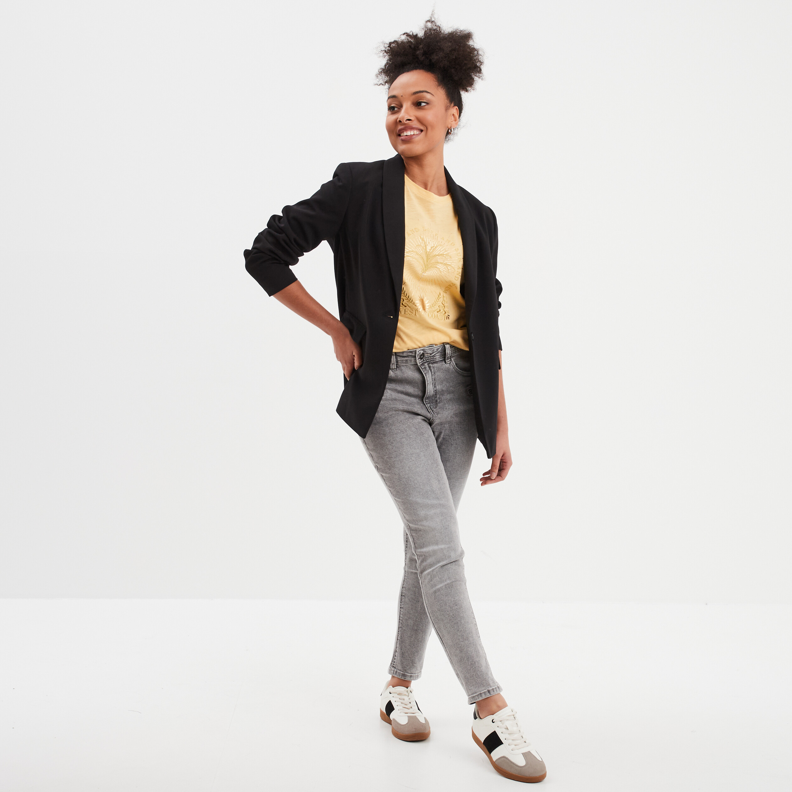 t shirt droit manches courtes col rond jaune clair femme T-shirt droit manches courtes col rond jaune clair femme