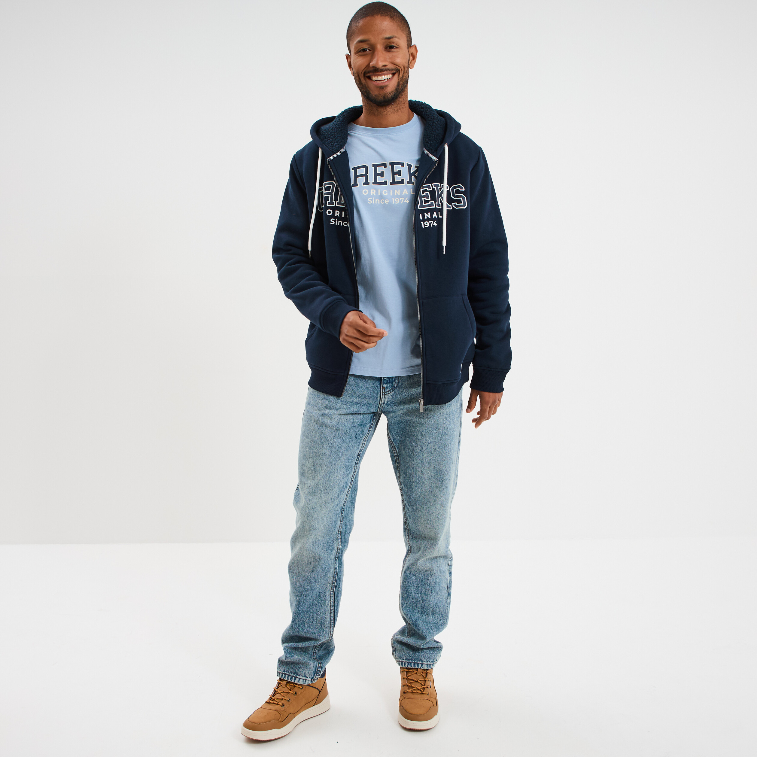 sweat zippe a capuche double bleu marine homme Sweat zippé à capuche doublé bleu marine homme