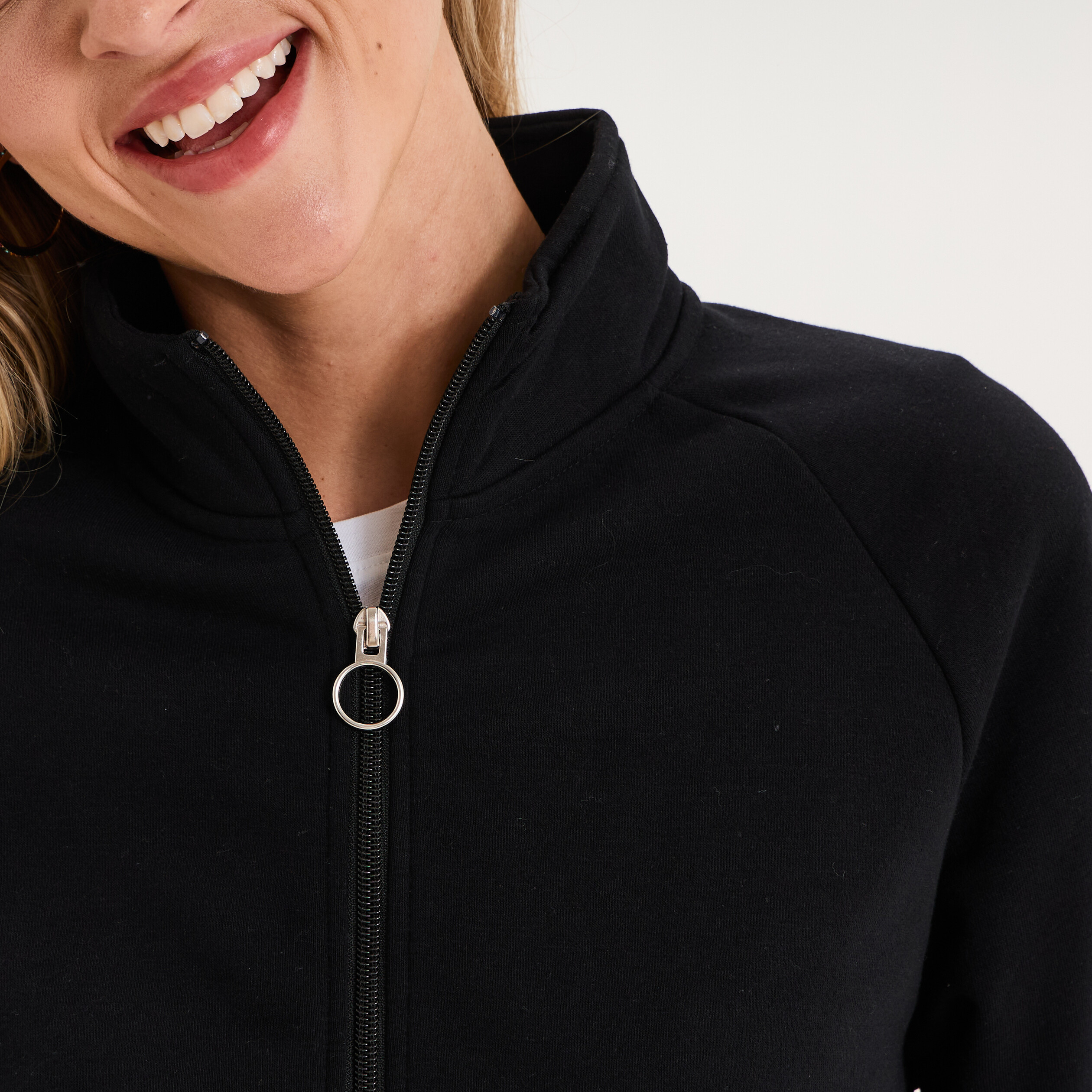 Sweat zipp&eacute; molleton col montant noir femme
