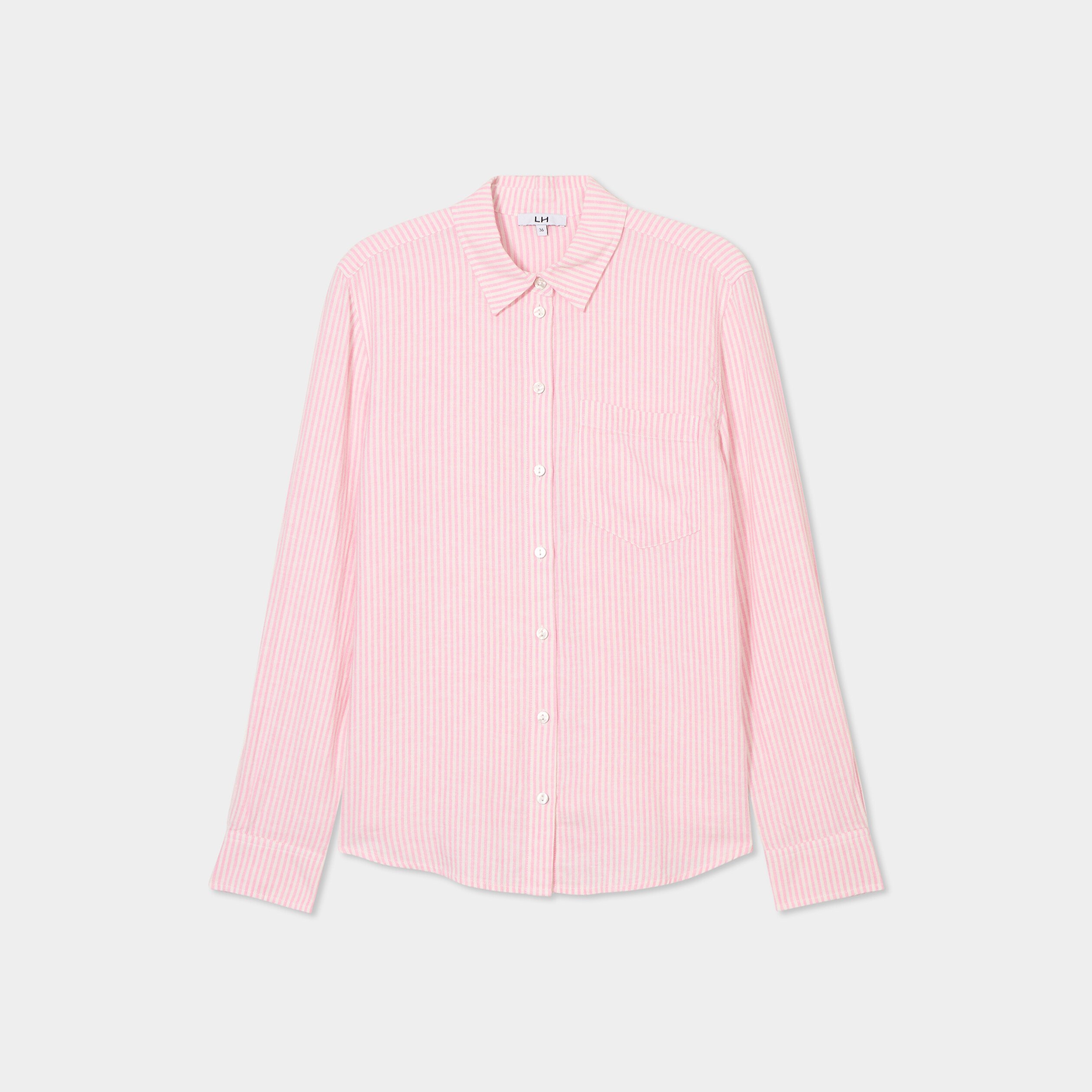 chemise lin melange manches longues rose femme Chemise lin mélangé manches longues rose femme