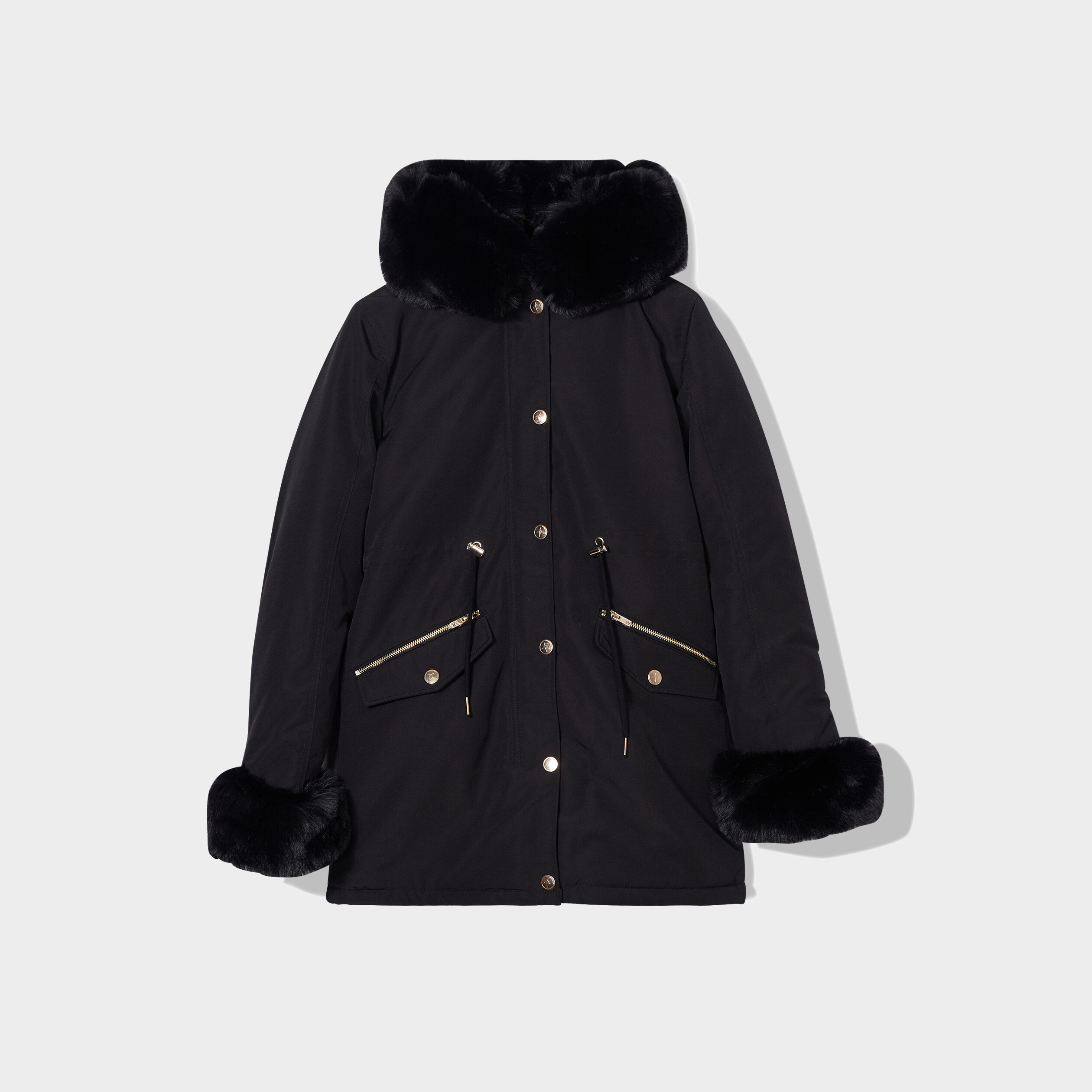 Parka fourrure capuche et poignets noir femme