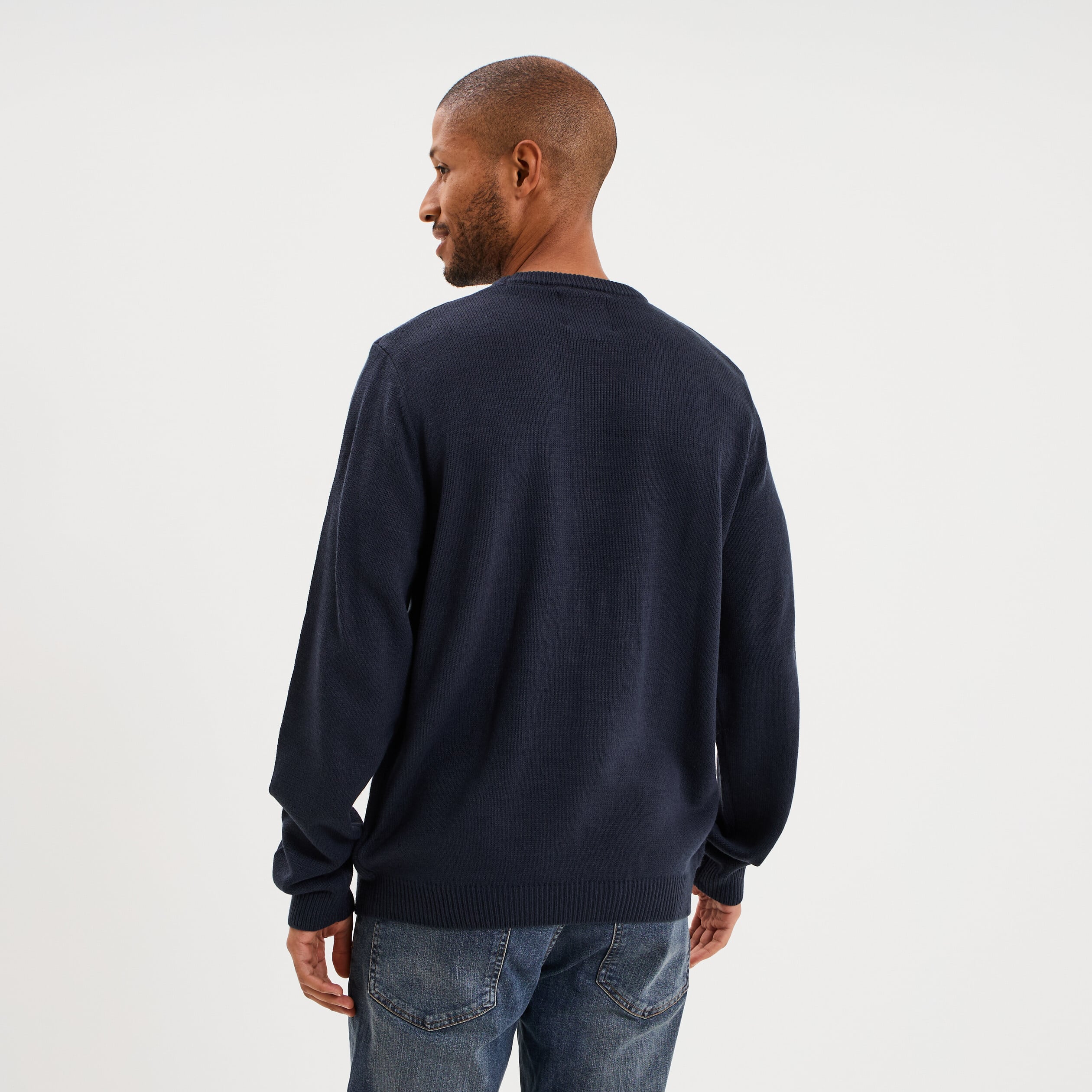 Pull de No&euml;l manches longues bleu marine homme