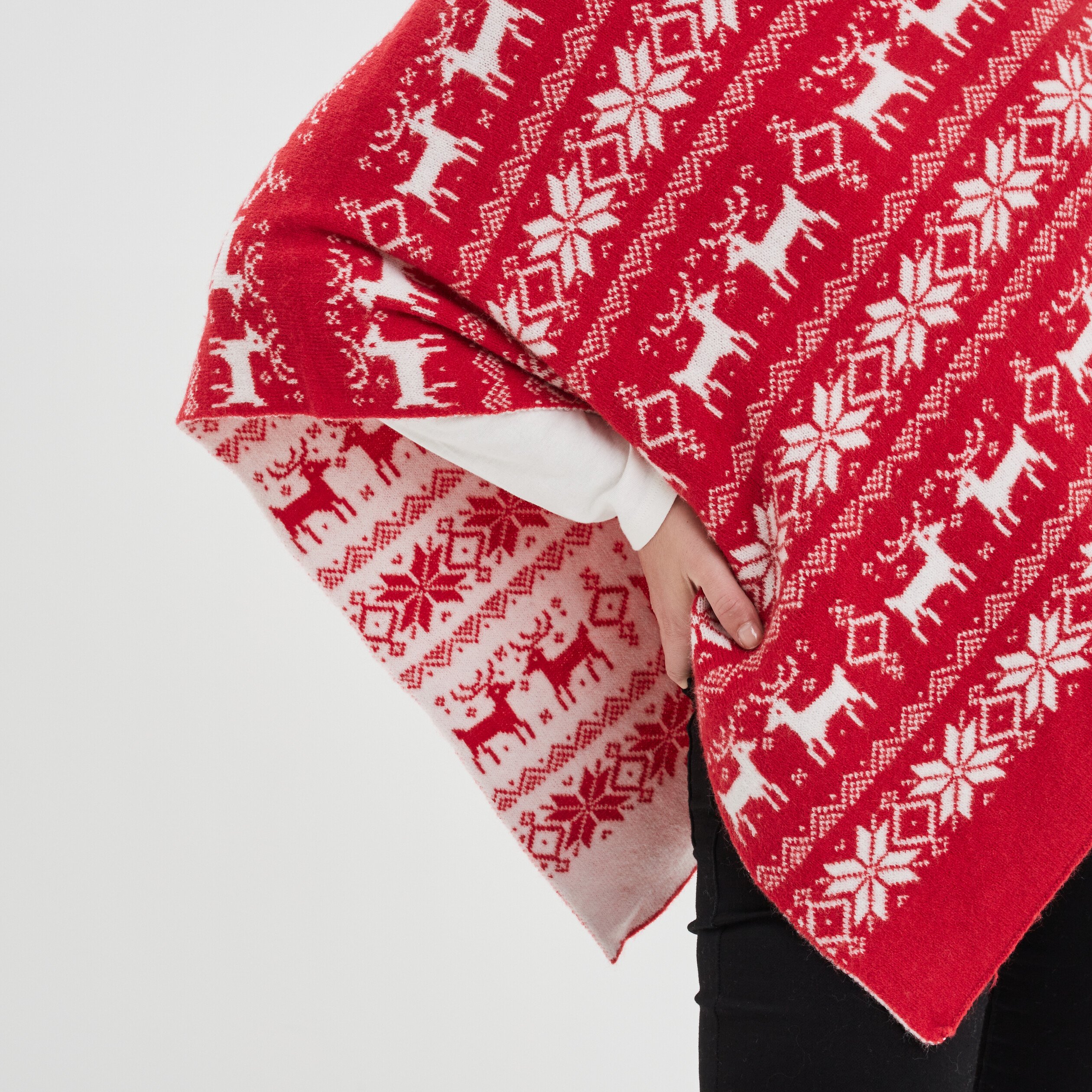 Poncho asymétrique rouge foncé femme
