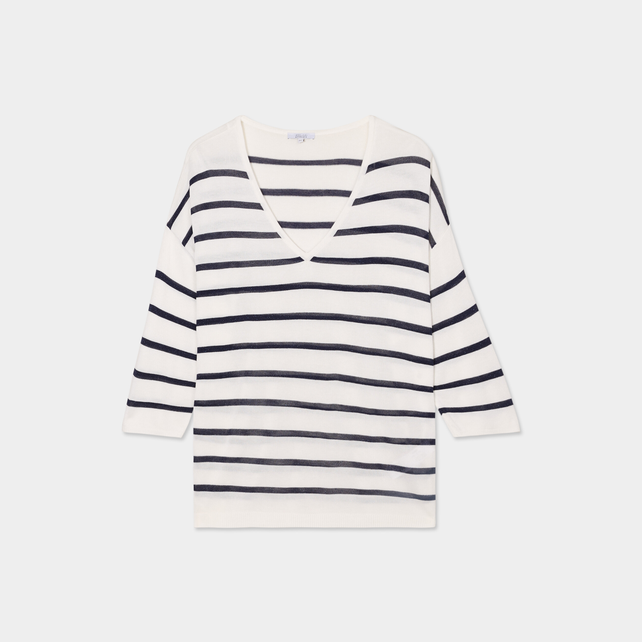 Pull col en V manches 3/4 ecru femme grande taille